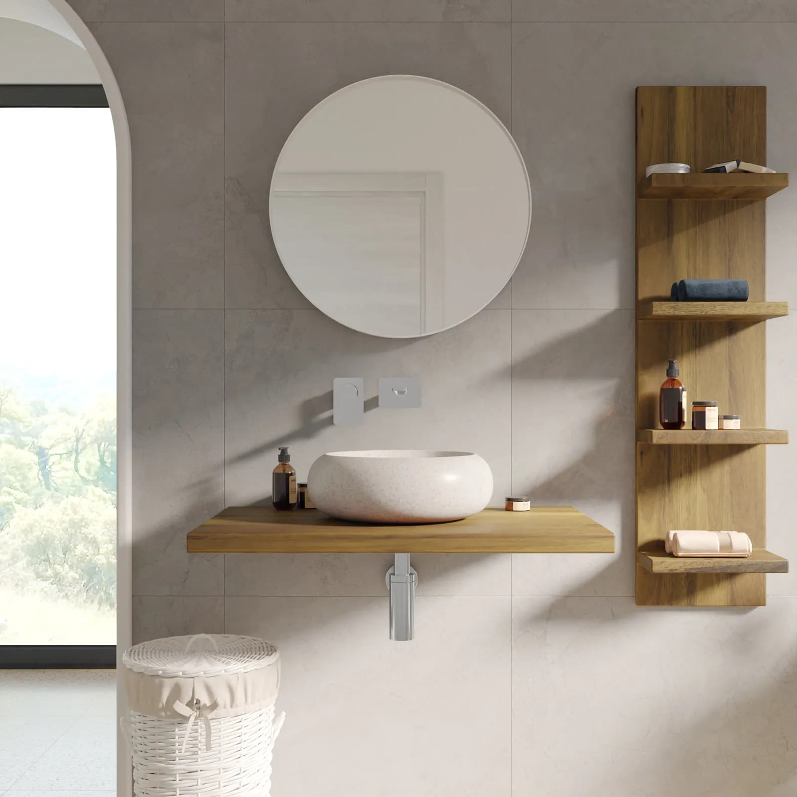 Mensola portalavabo sospesa 80 x 50 cm in legno di mango - Caleido