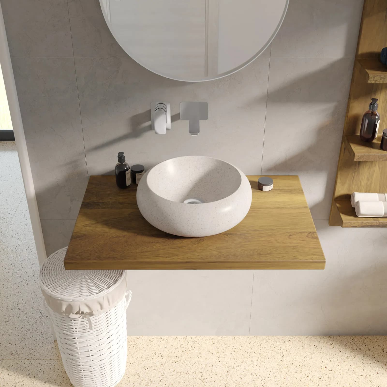 Mensola portalavabo sospesa 80 x 50 cm in legno di mango - Caleido