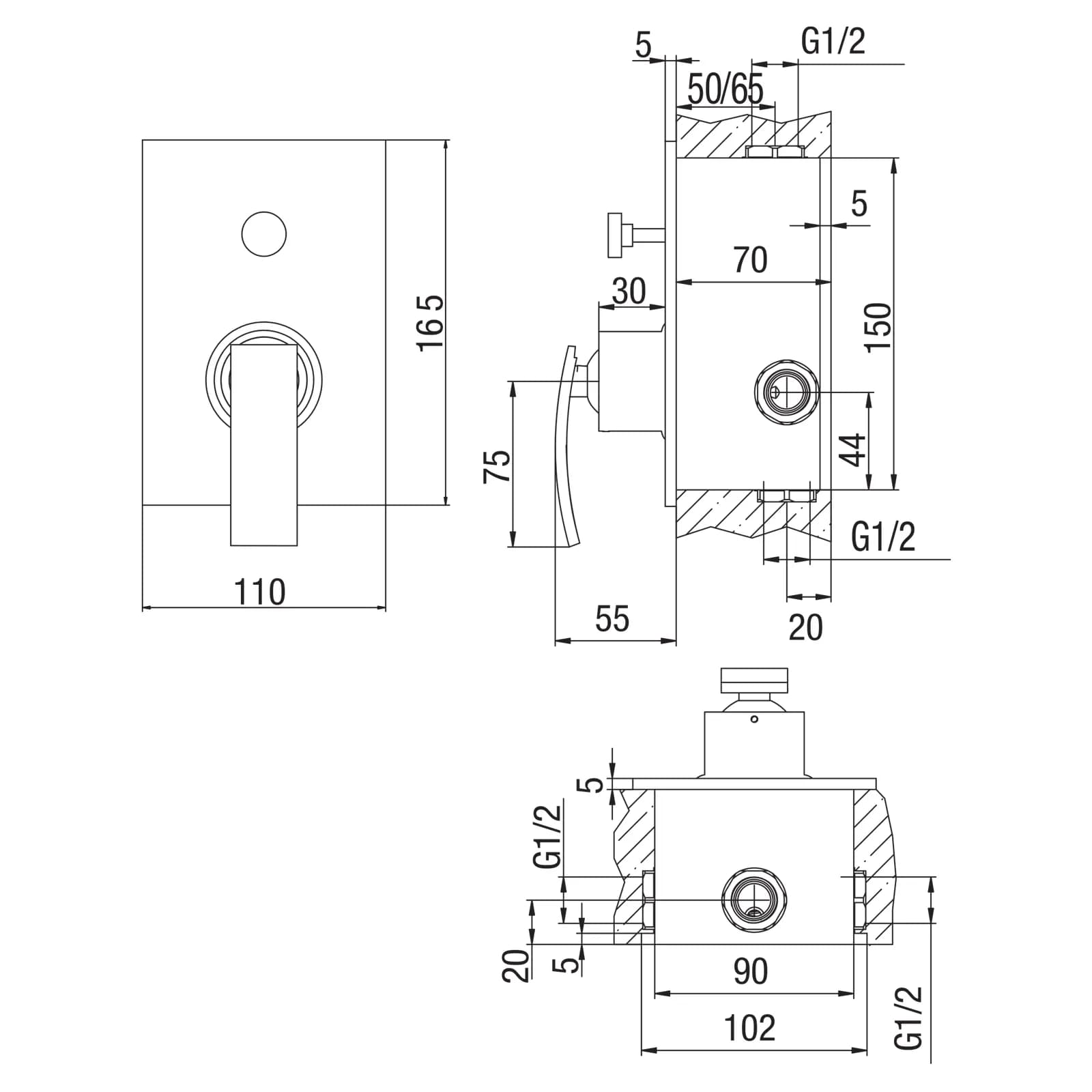Miscelatore doccia incasso con deviatore serie RAY Jacuzzi - Rubinetteria in ottone cromato