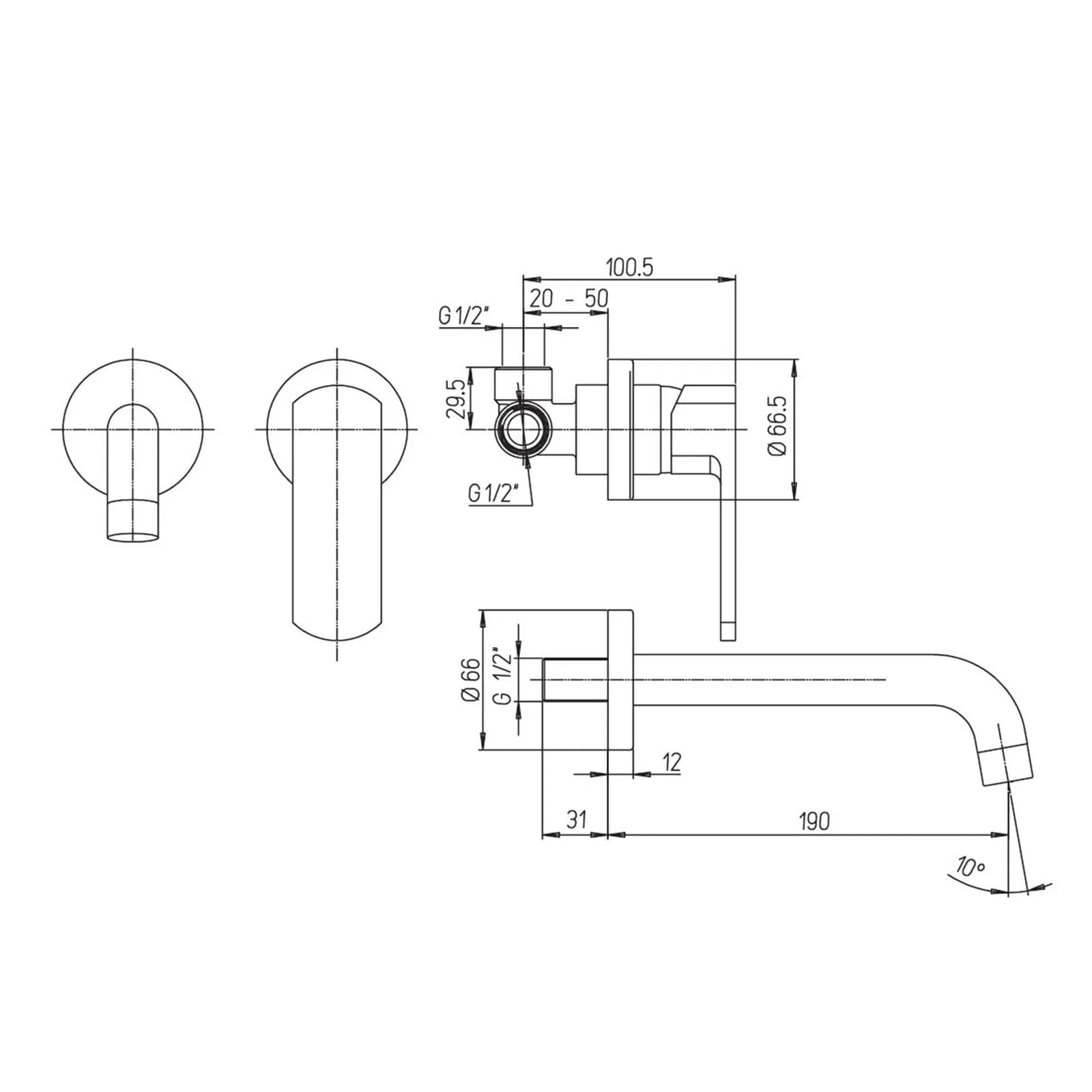 Miscelatore lavabo a muro con canna da 19 cm a doppia piastra - Ovo di Paini
