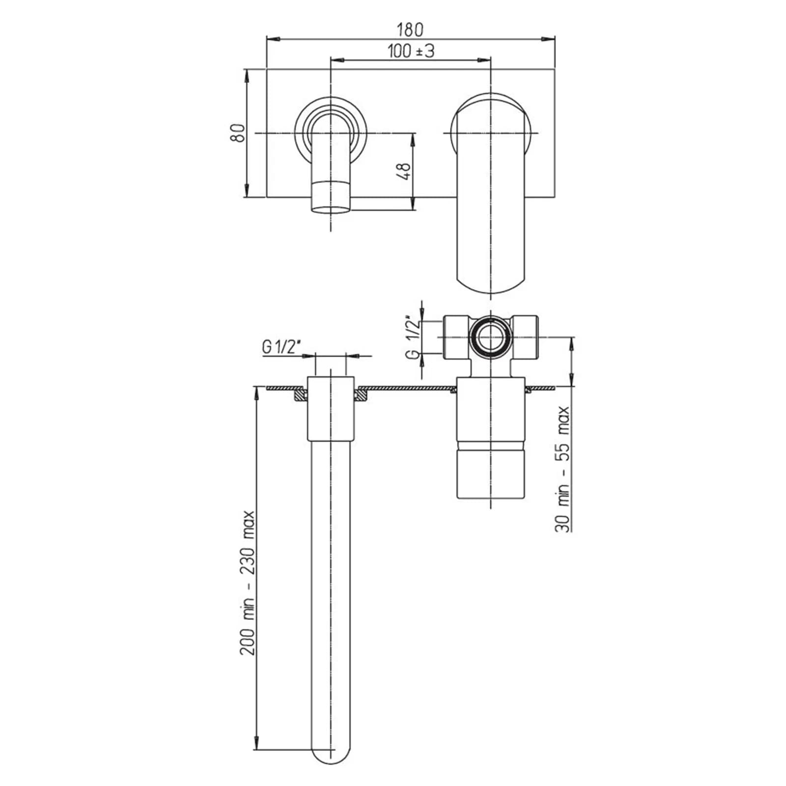Miscelatore lavabo a muro con canna da 22 cm a piastra singola - Ovo di Paini