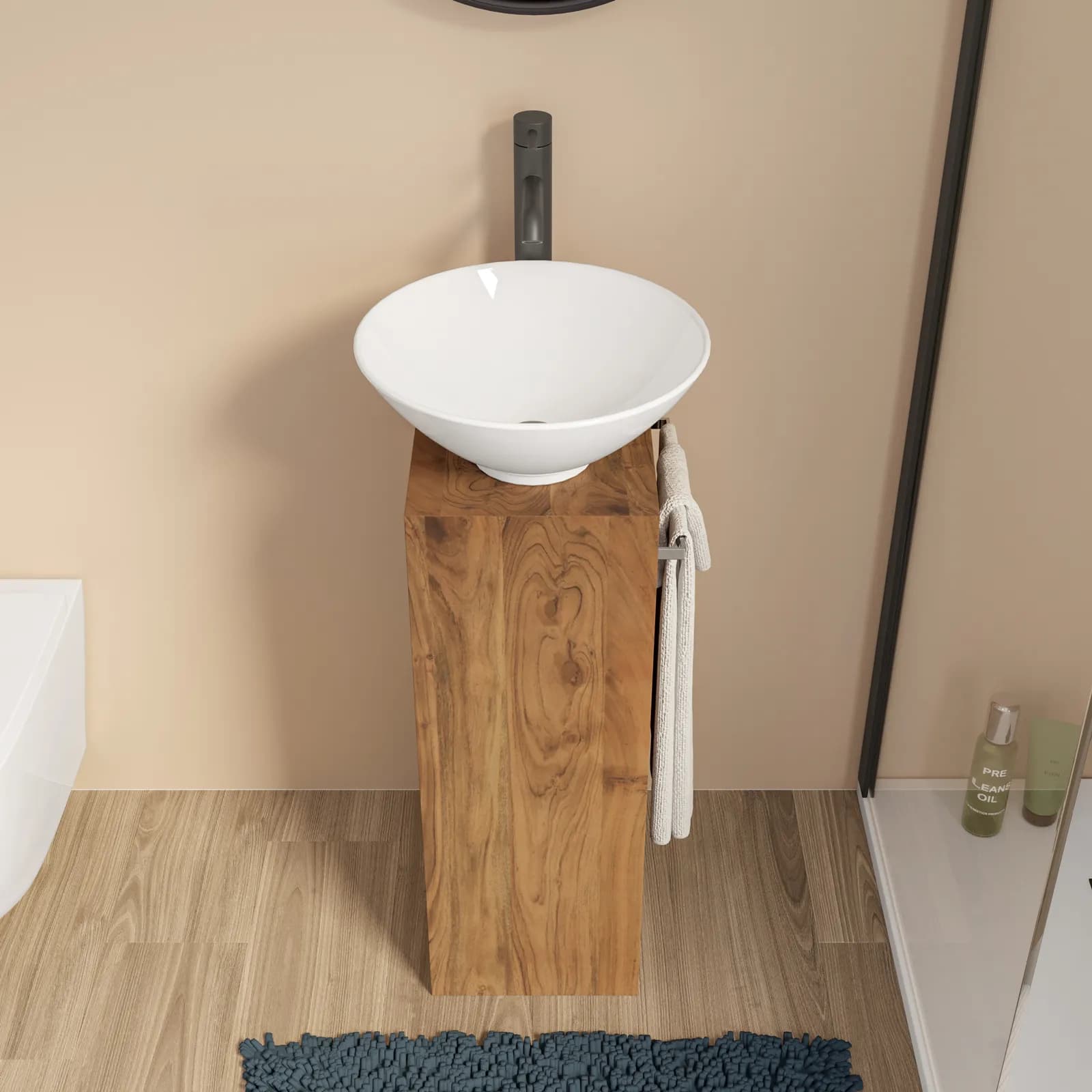 Mobile bagno 40x78 h cm in legno di acacia con barra portasalviette lavabo - Delphi