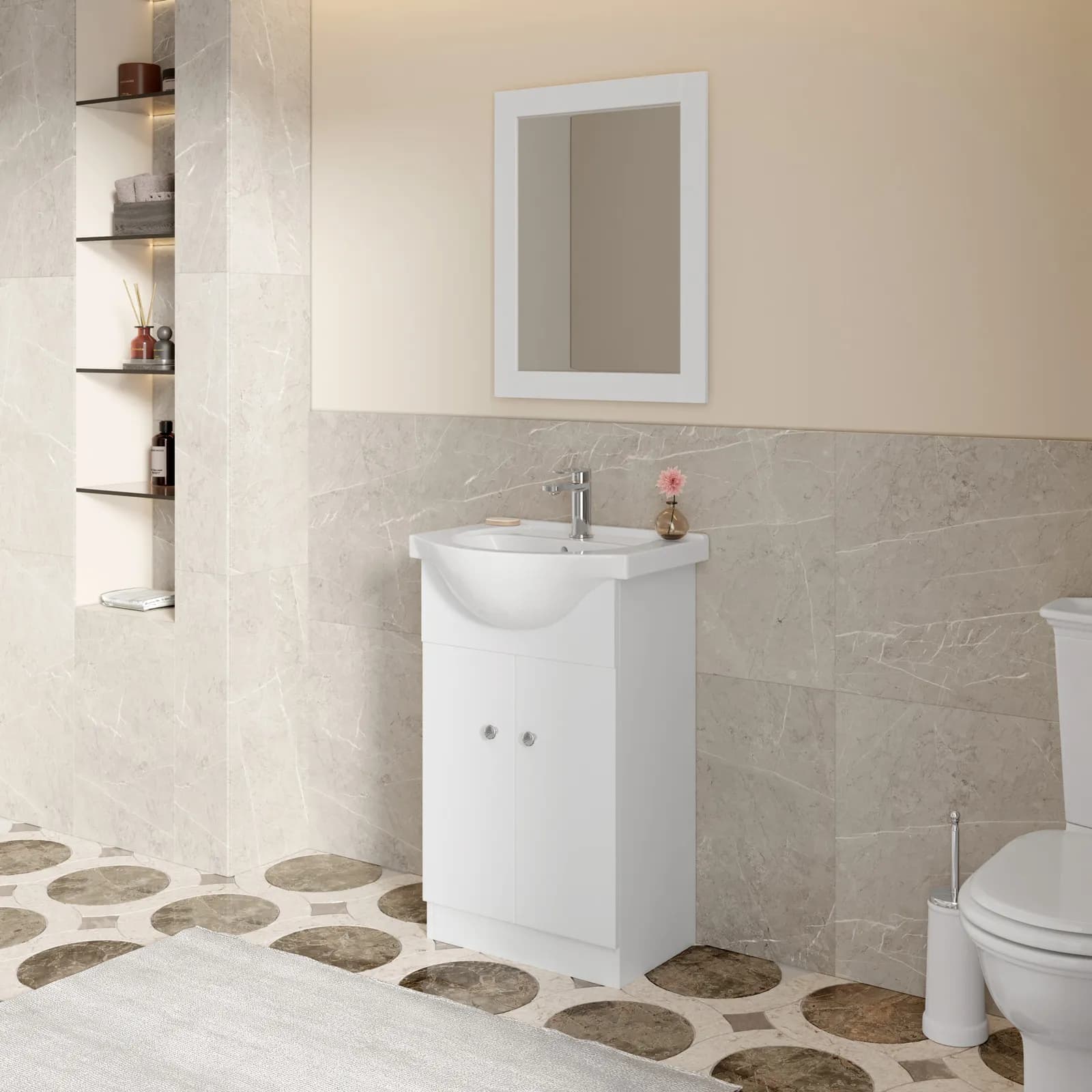 Mobile bagno a terra 50 cm 2 ante bianco con lavabo - Odilia