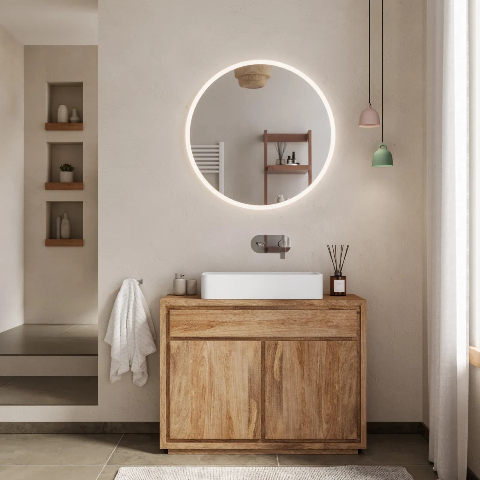 Mobile bagno portalavabo 100 cm in legno di mango naturale - Jaiden