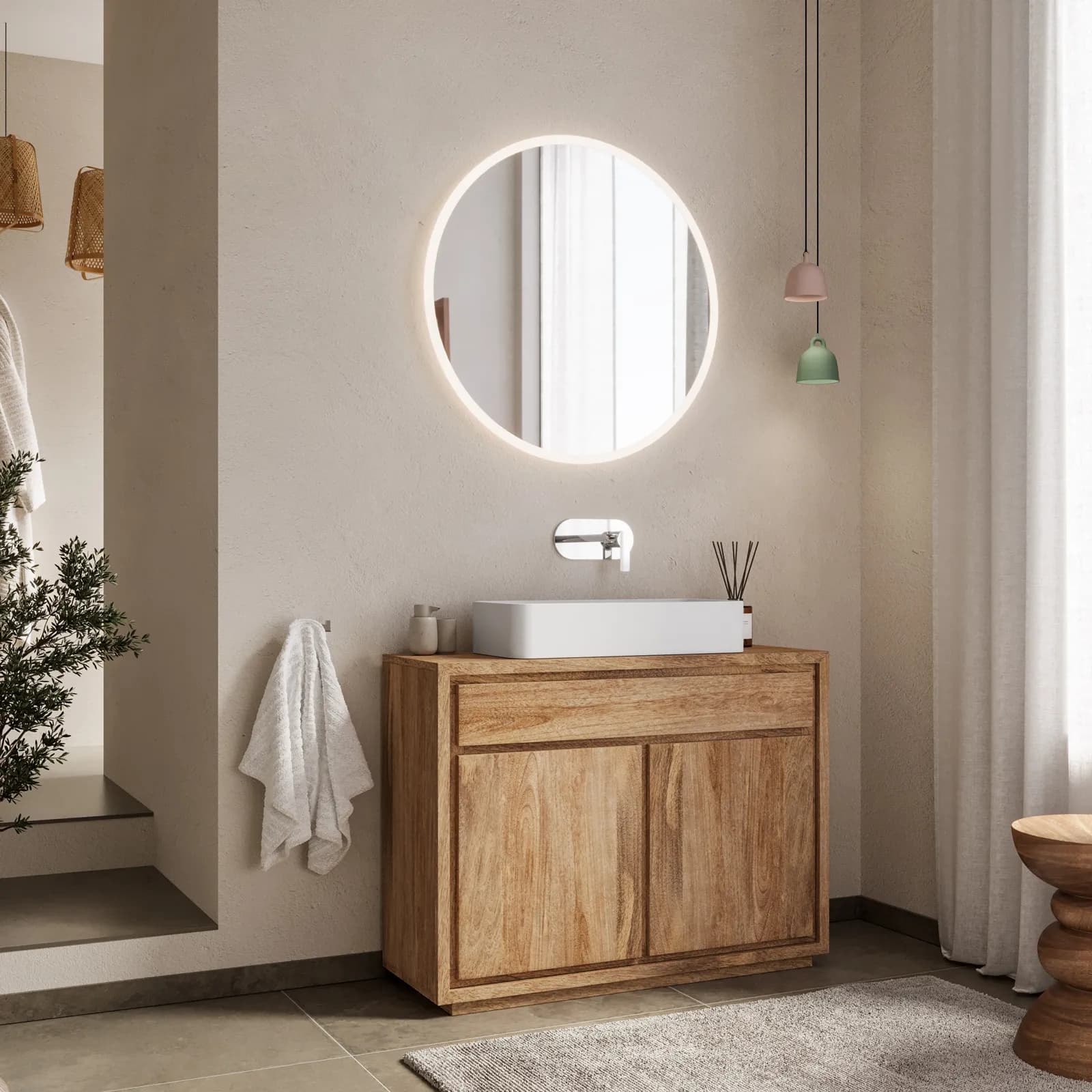 Mobile bagno portalavabo 100 cm in legno di mango naturale - Jaiden