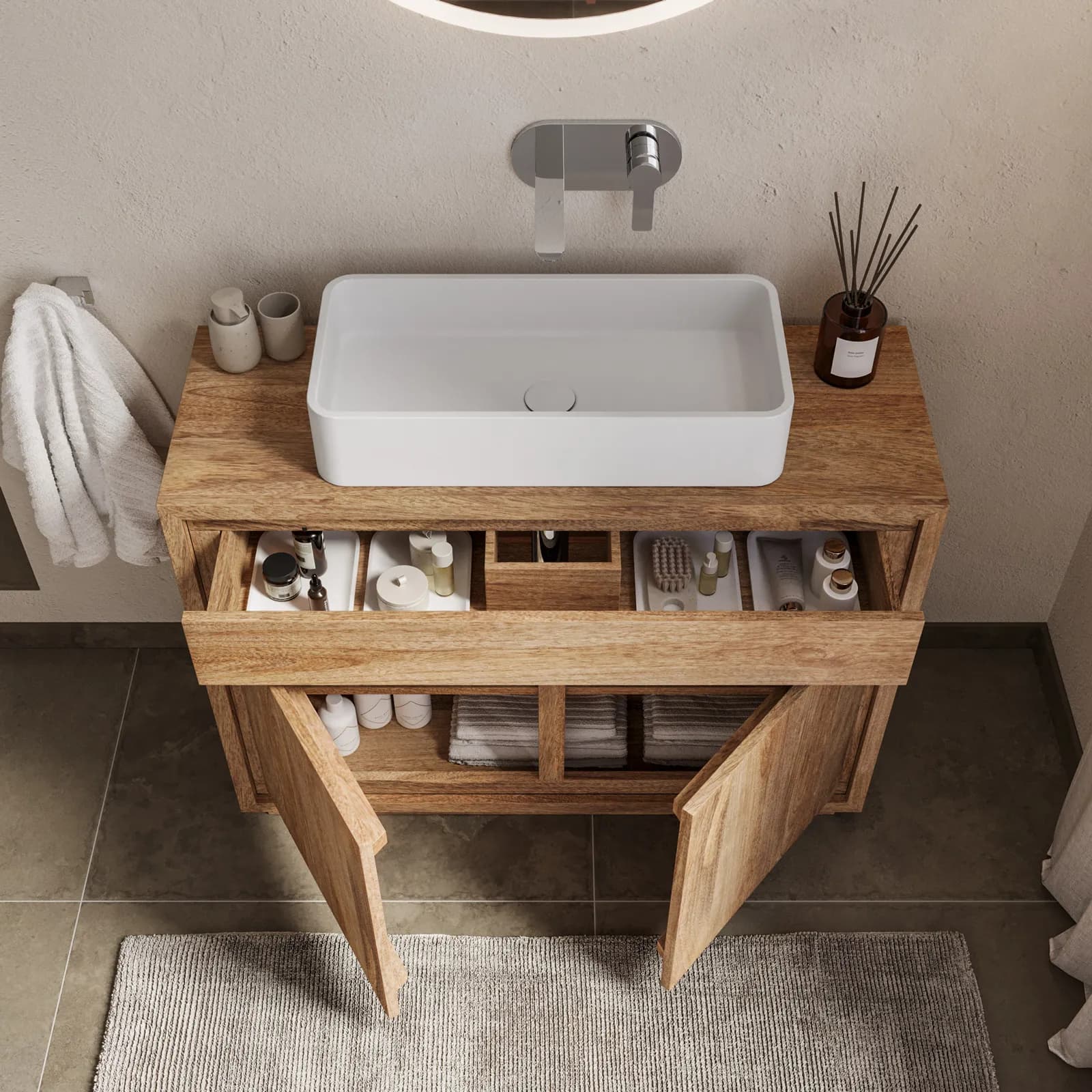 Mobile bagno portalavabo 100 cm in legno di mango naturale - Jaiden