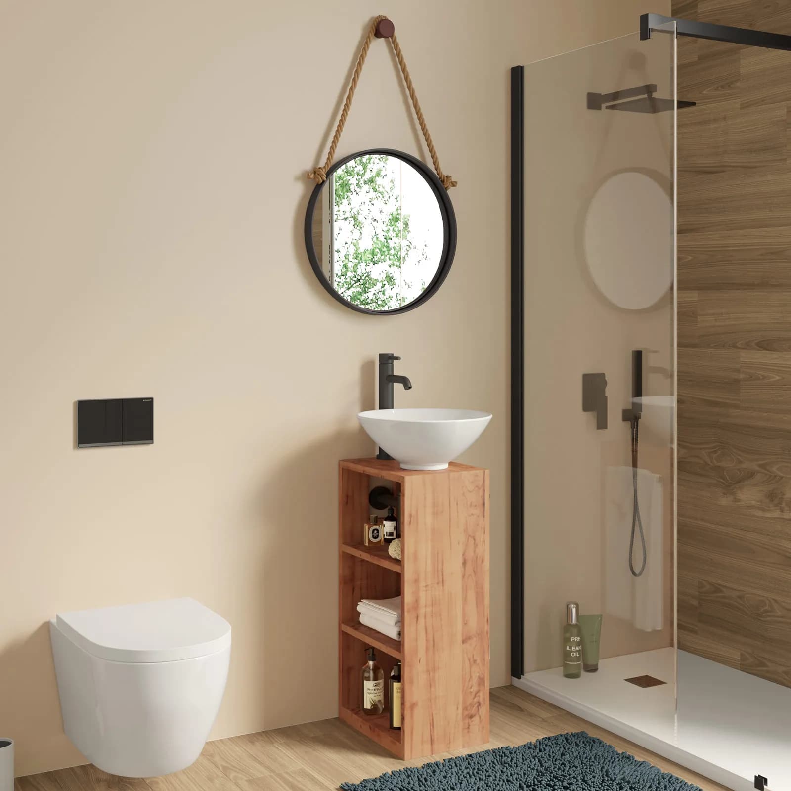 Mobile bagno 40x78 h cm in legno teak con barra portasalviette lavabo e specchio - Delphi