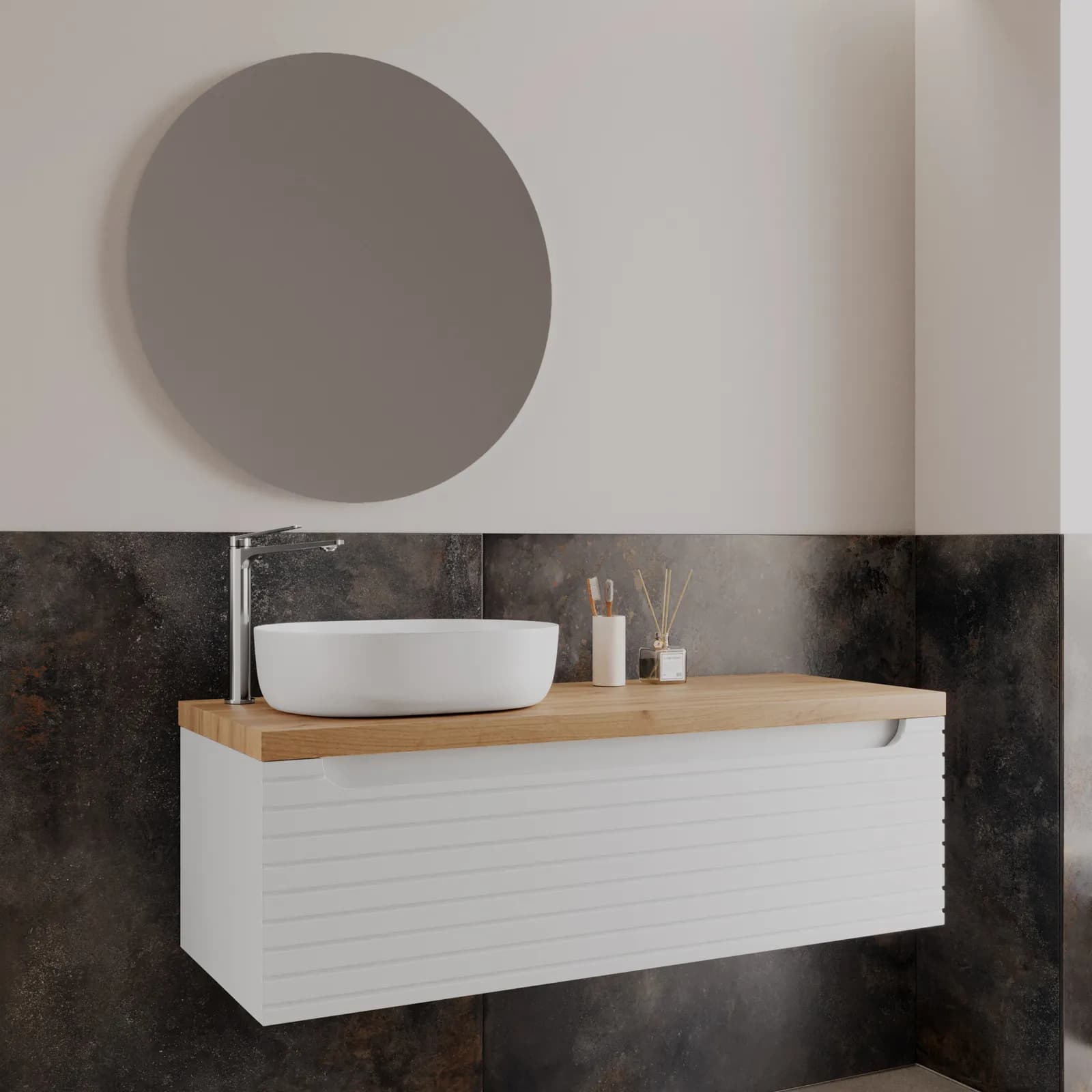 Mobile bagno portalavabo sx 120 cm bianco opaco con top 3,8 h rovere gold - Deck