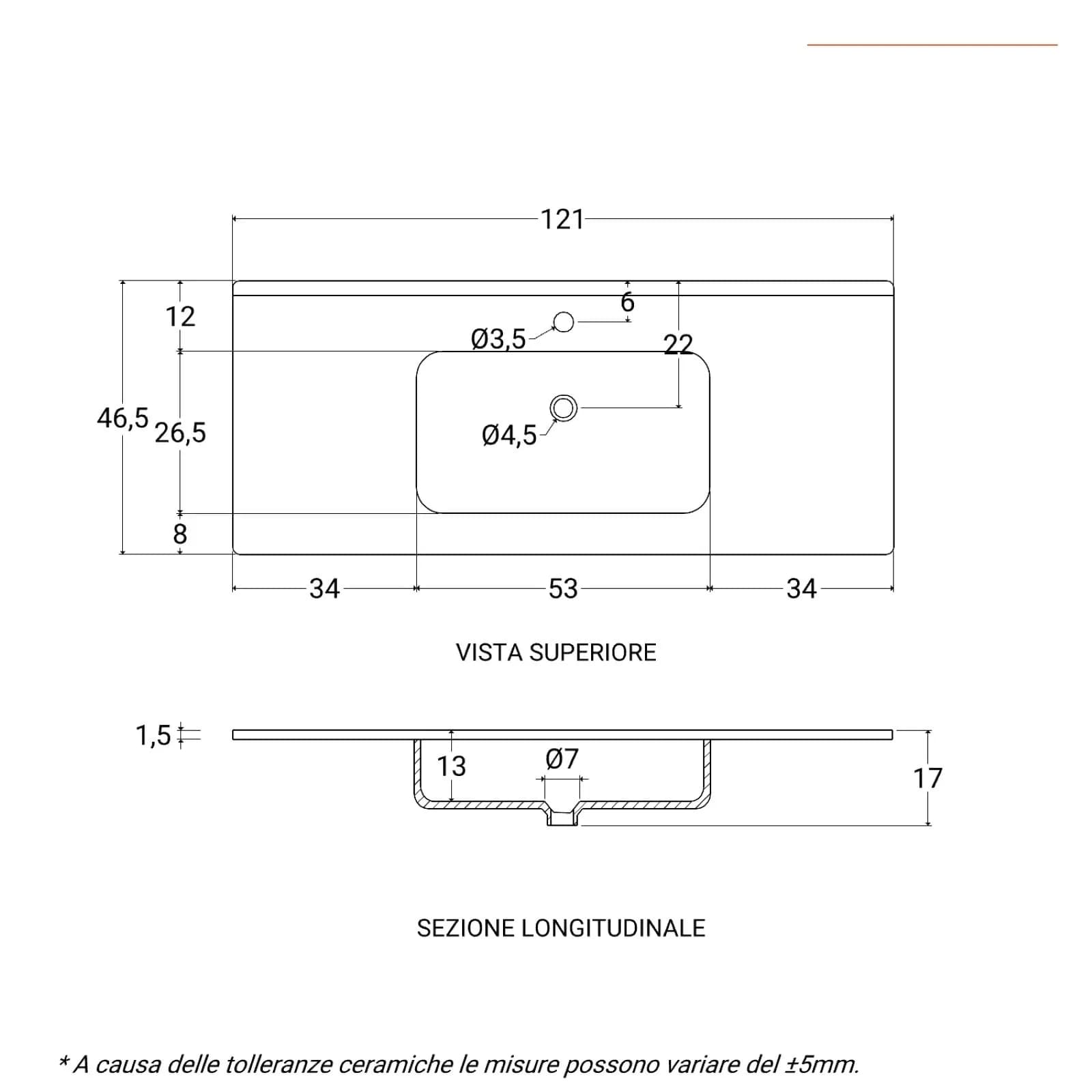 Mobile bagno sospeso 120 cm con cassetti rovere deciso - Jordan