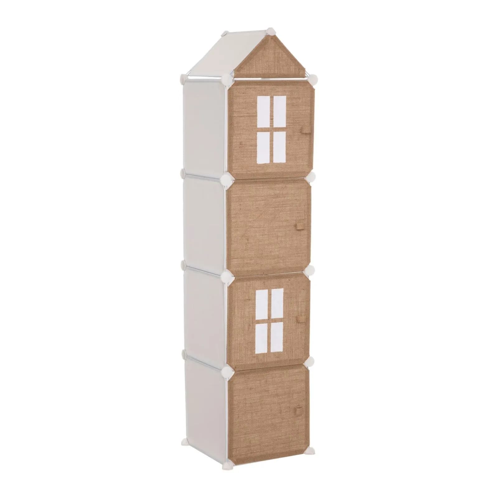 Mobile contenitore 34x139h cm in acciaio bianco con ante rivestitive in juta naturale - Kids