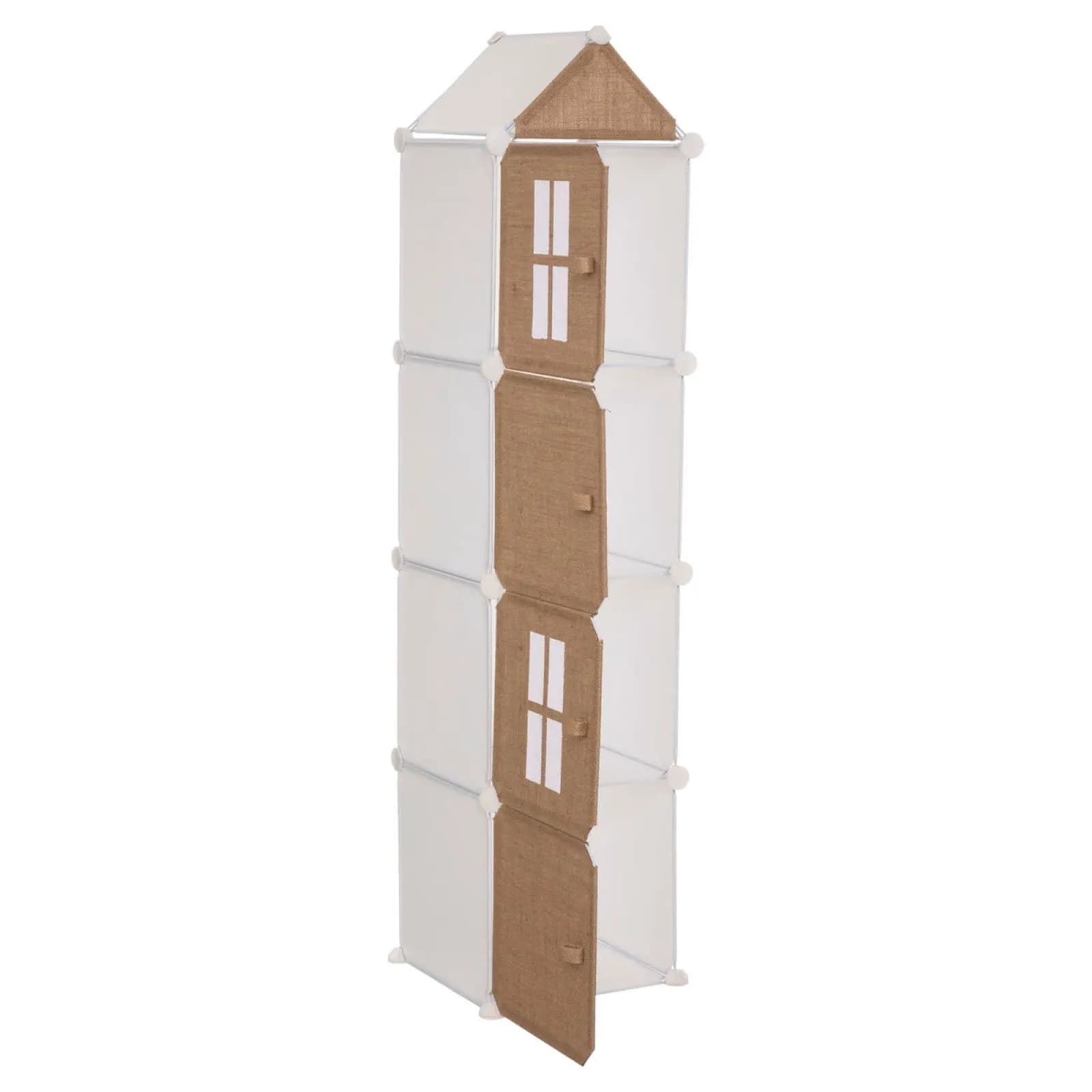 Mobile contenitore 34x139h cm in acciaio bianco con ante rivestitive in juta naturale - Kids