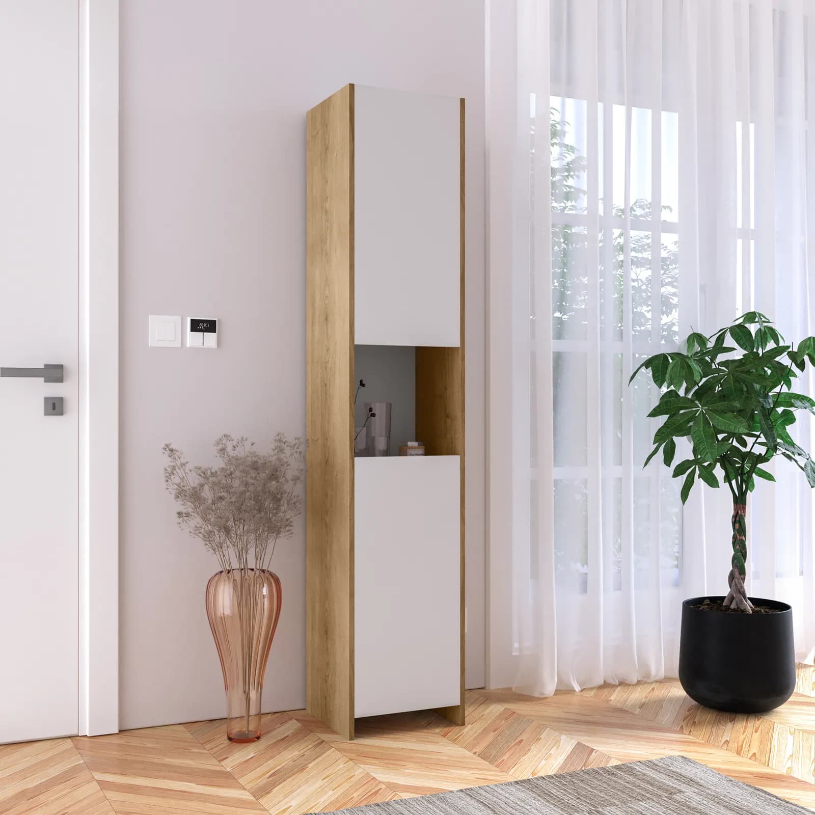 Mobile contenitore 36x180h cm con 2 ante bianco e rovere - Wilem