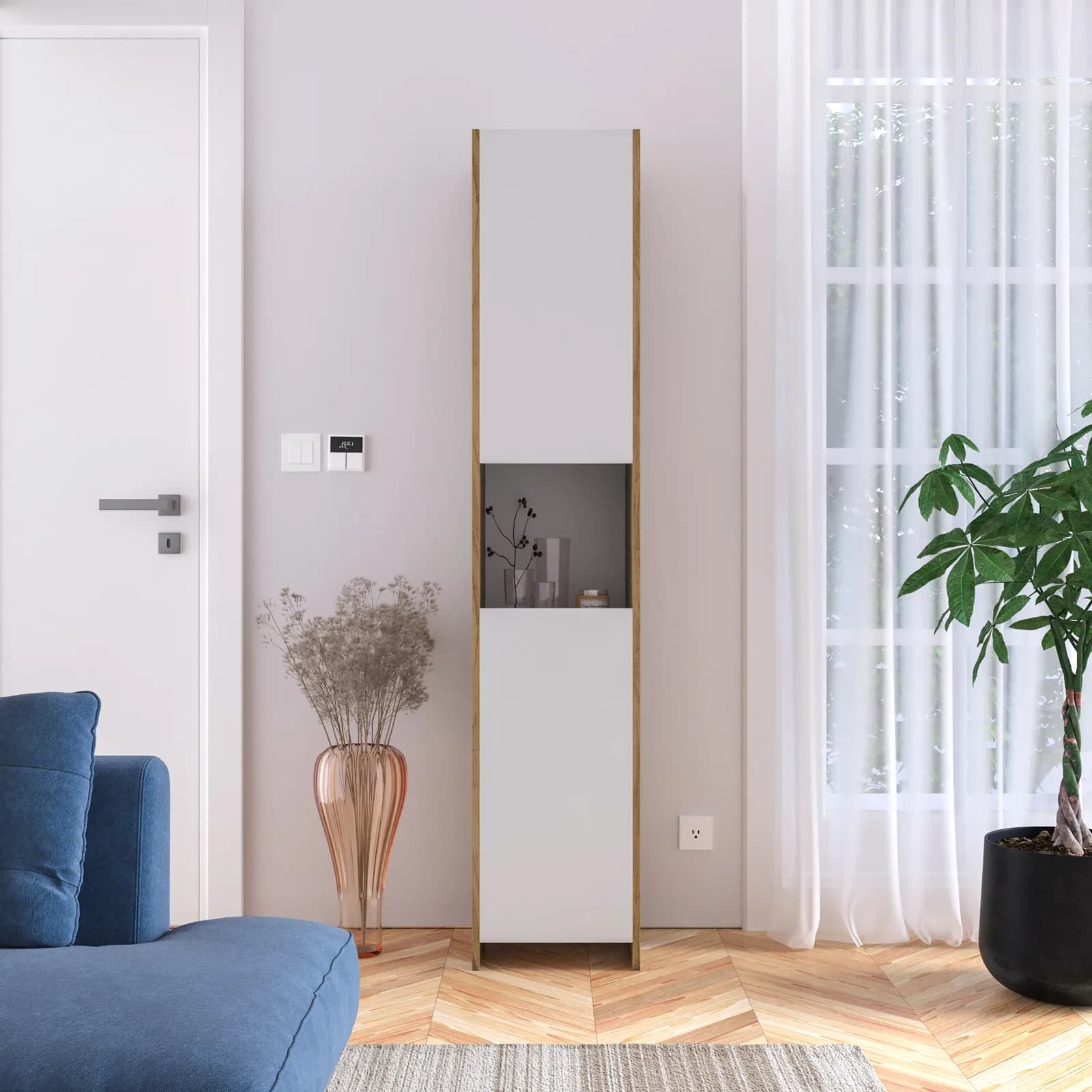 Mobile contenitore 36x180h cm con 2 ante bianco e rovere - Wilem