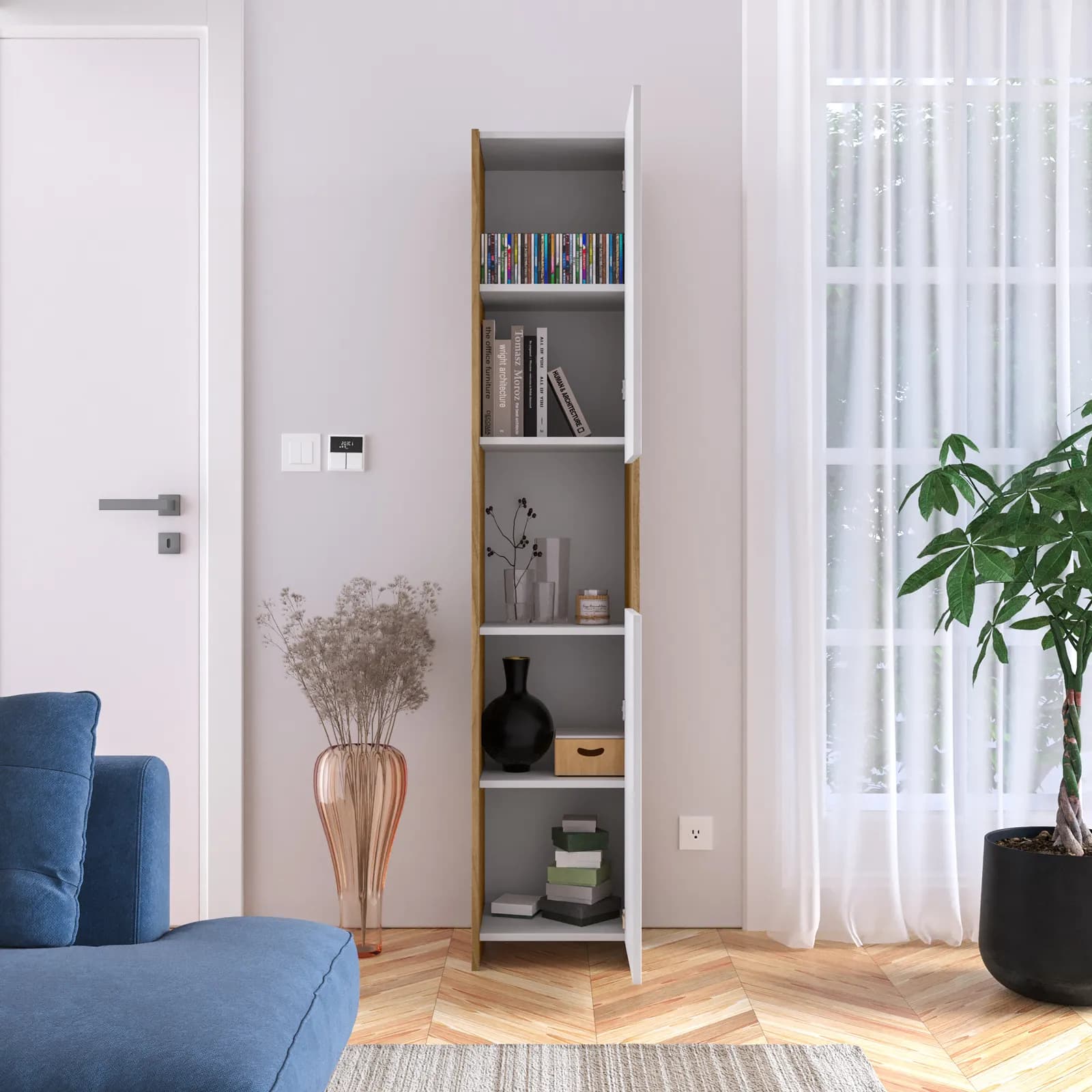 Mobile contenitore 36x180h cm con 2 ante bianco e rovere - Wilem