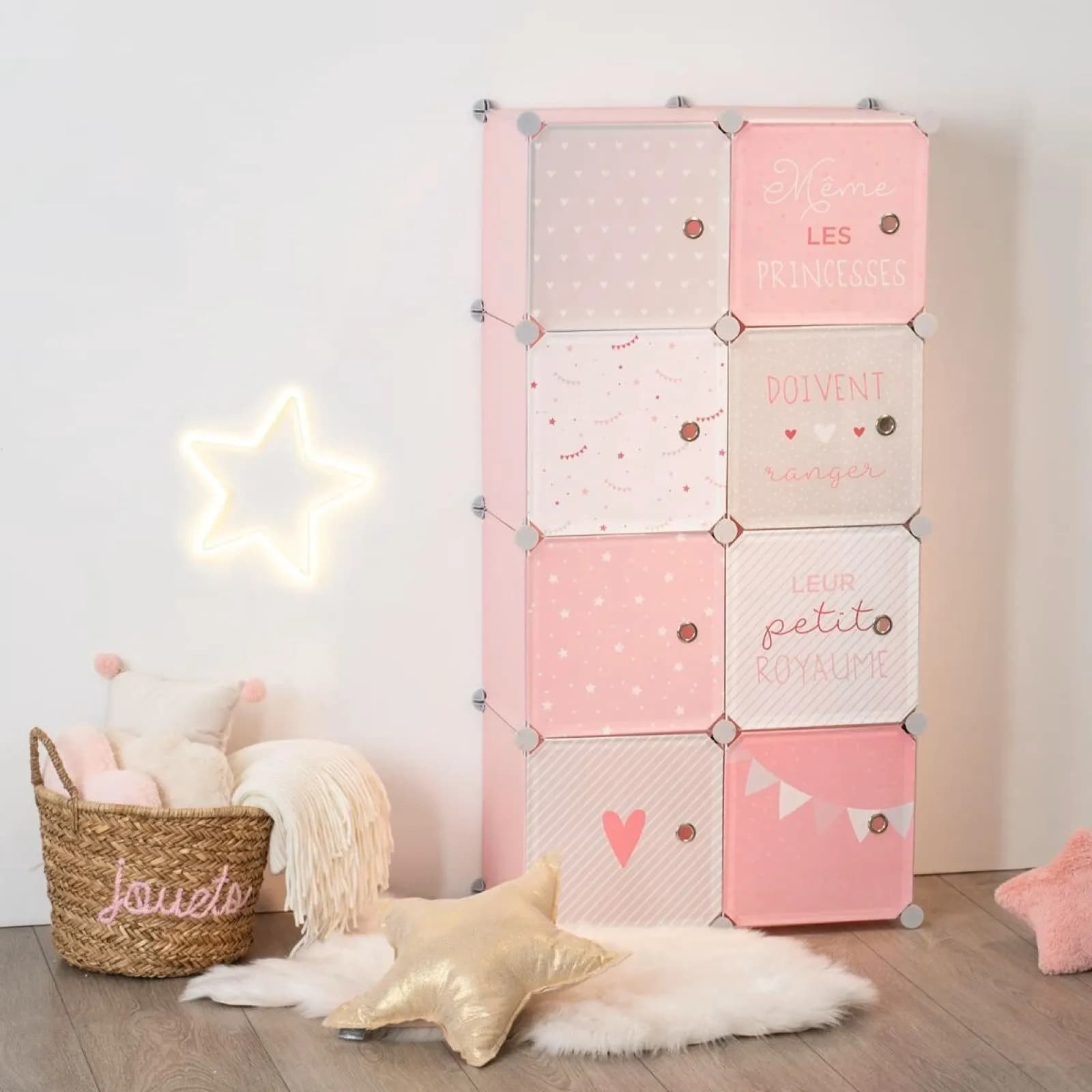 Armadio 65x125h cm rosa e bianco in acciaio e polipropilene con 8 ante - Kids