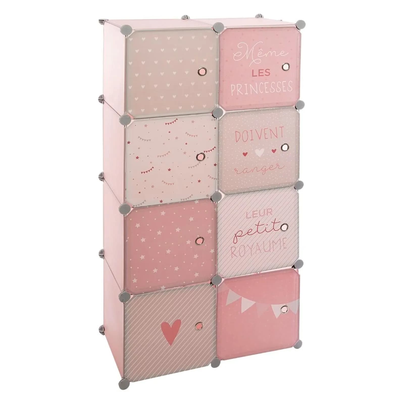 Armadio 65x125h cm rosa e bianco in acciaio e polipropilene con 8 ante - Kids