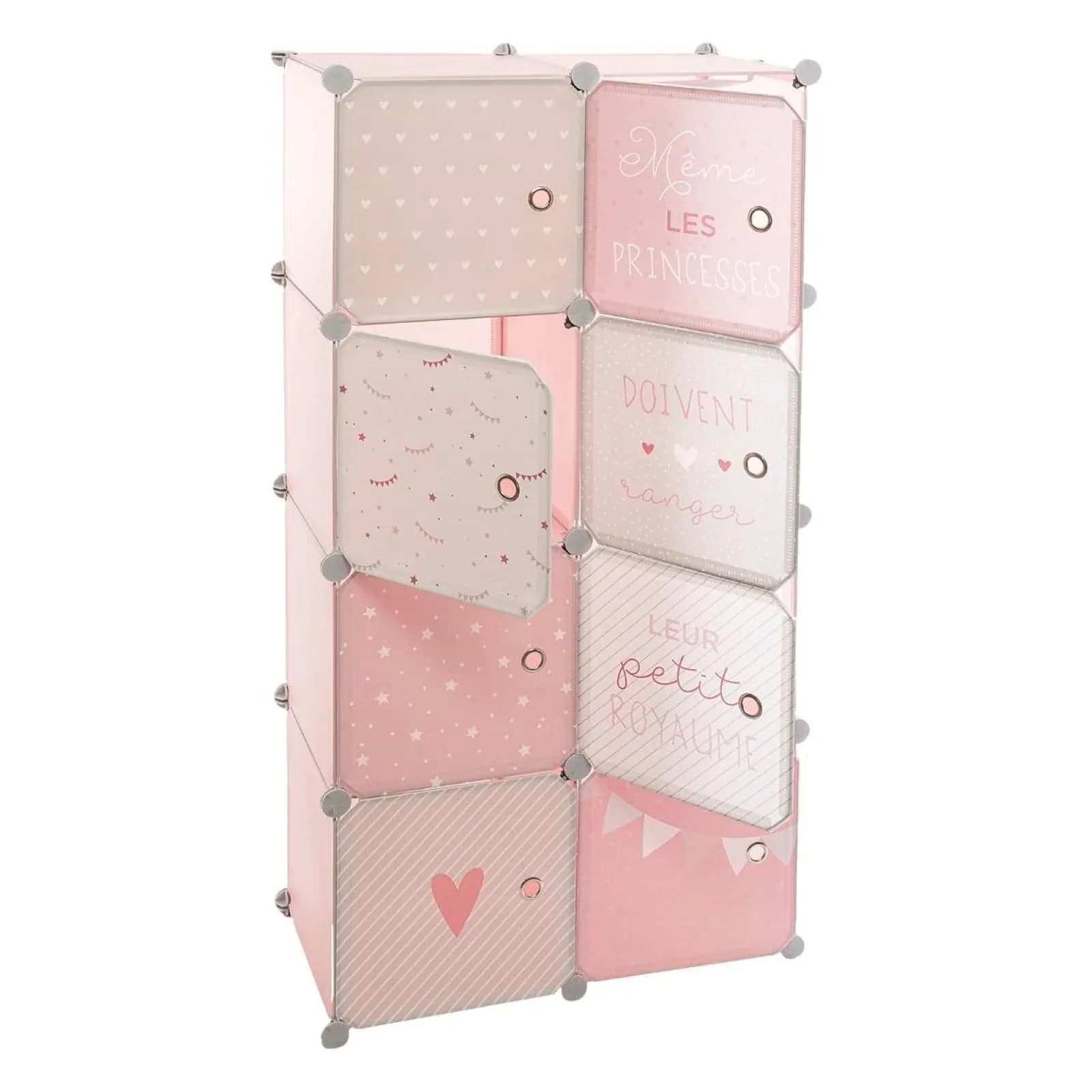 Armadio 65x125h cm rosa e bianco in acciaio e polipropilene con 8 ante - Kids