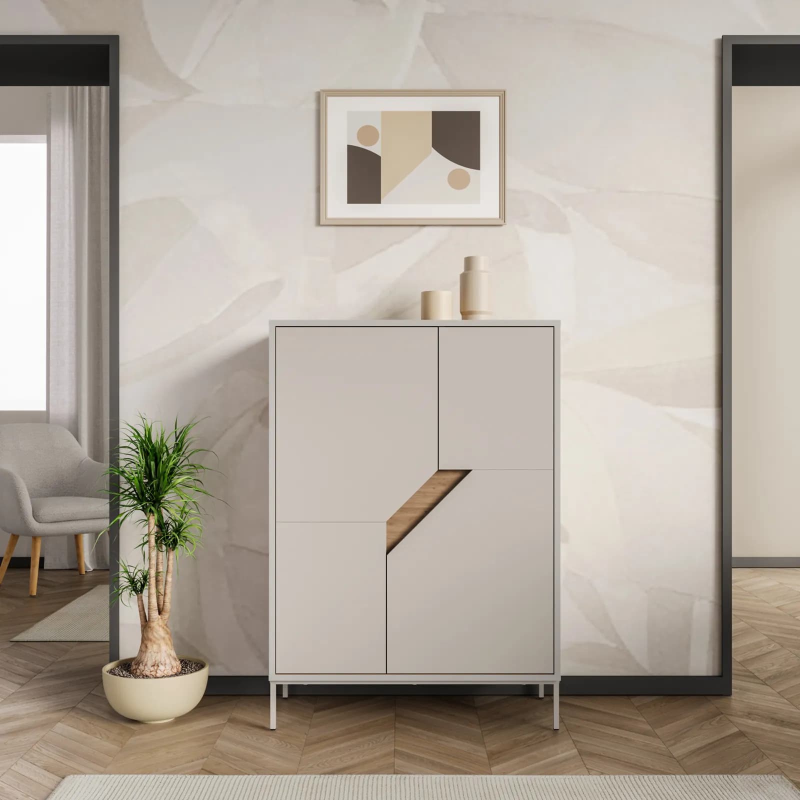 Mobile contenitore 85x120h cm rovere scuro e cashmere con 4 ante - Kavira