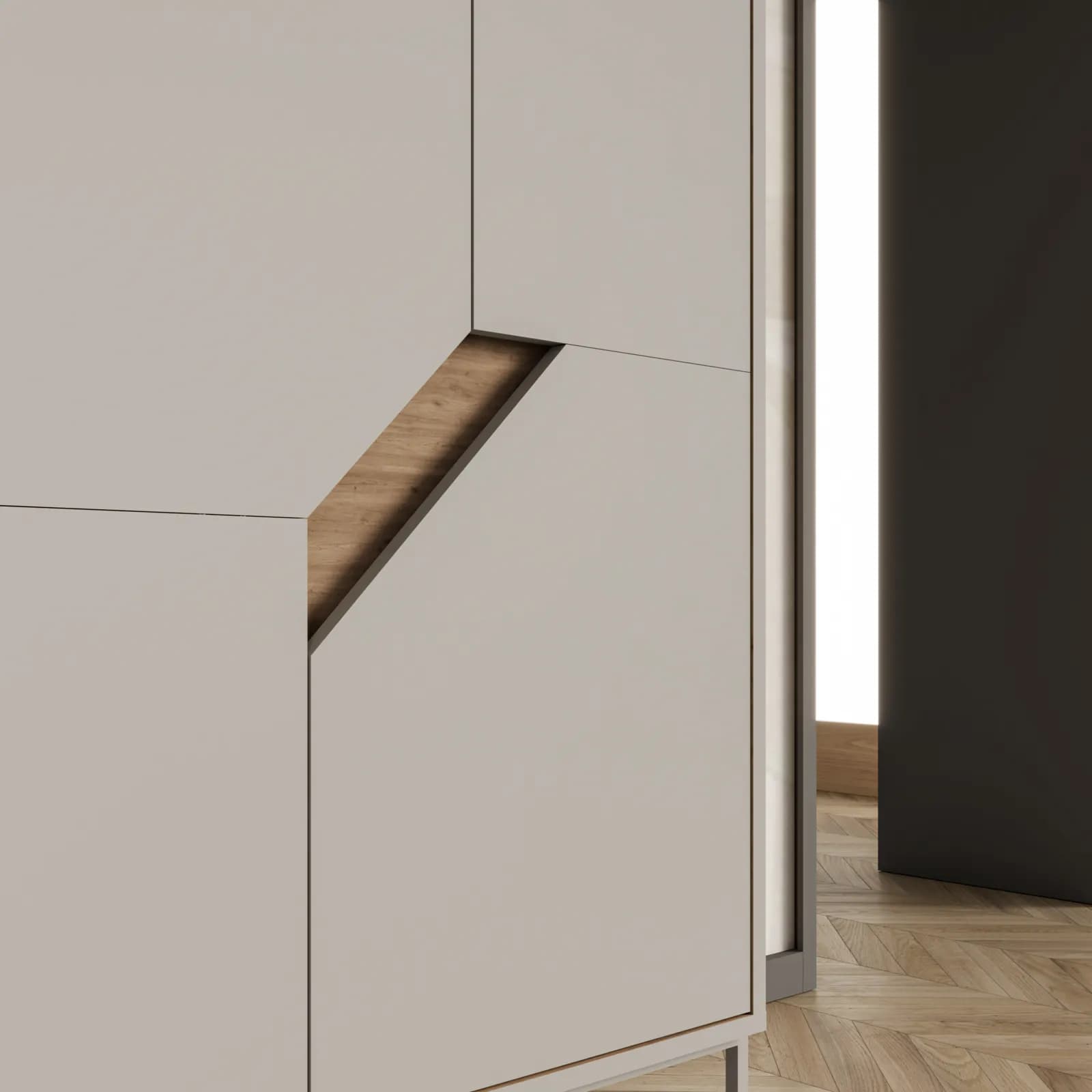 Mobile contenitore 85x120h cm rovere scuro e cashmere con 4 ante - Kavira