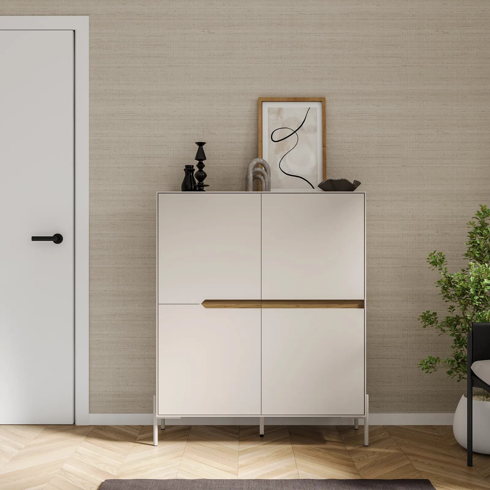 Mobile contenitore 98x121h cm rovere scuro e cashmere con 4 ante - Lygnes