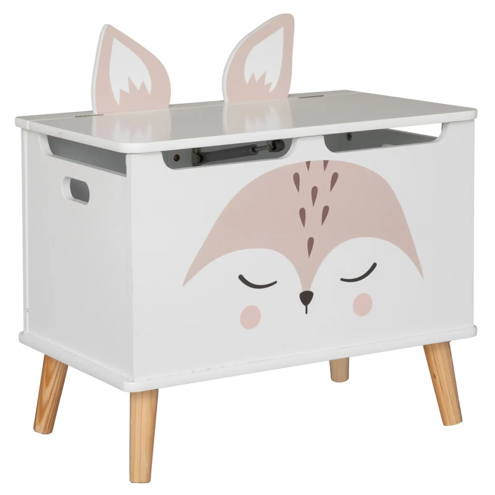 Mobile contenitore 53x54h cm per bambini in legno bianco con volpe rosa - Leery Kids