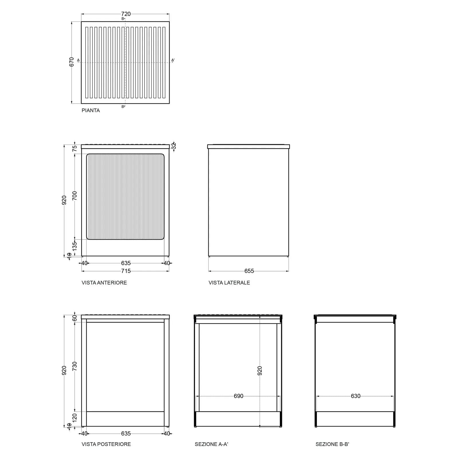 Mobile copri asciugatrice Colavene Lavacril 72x68x91h cm con serranda a scomparsa e piano d'appoggio