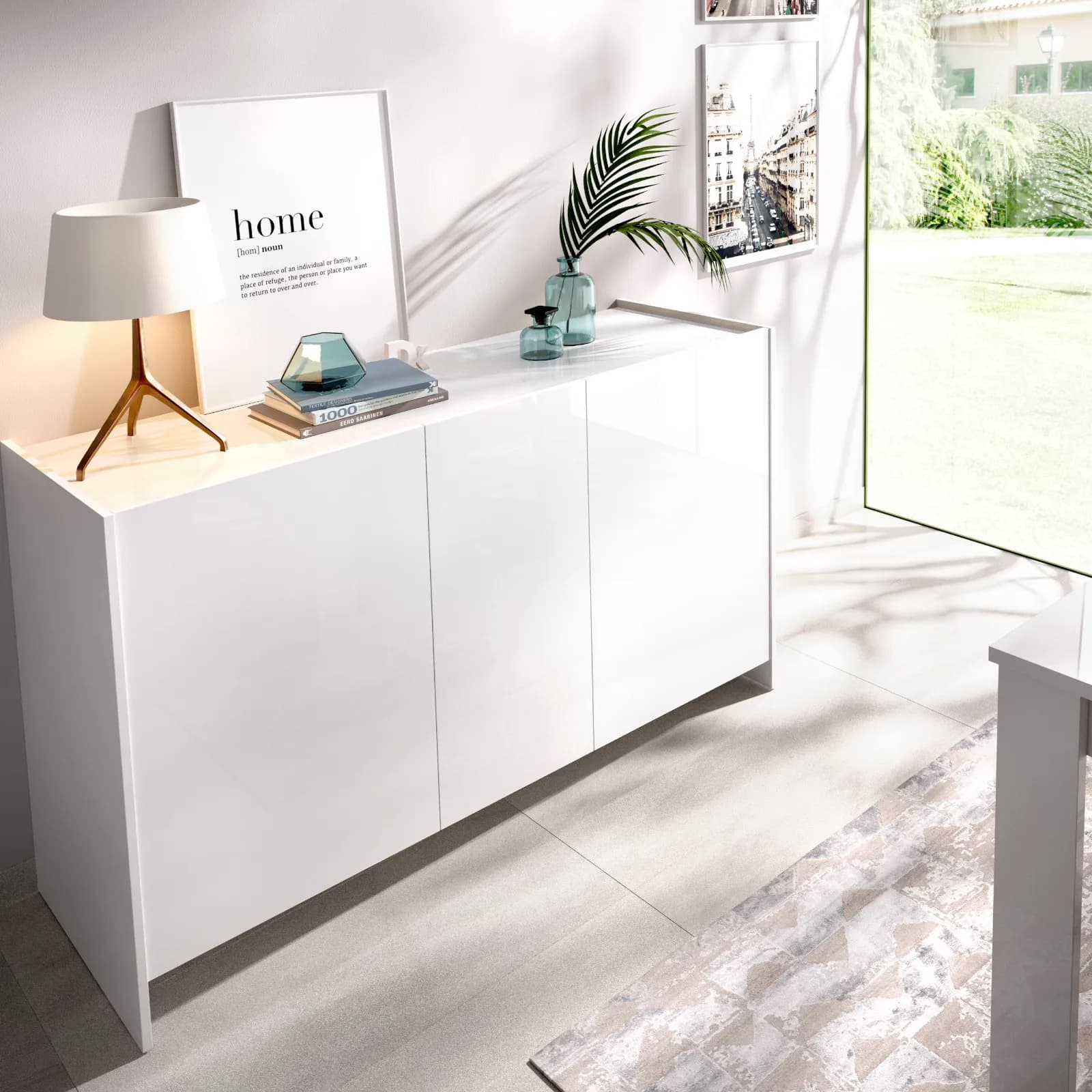 Madia 138x76h cm bianco con 3 ante - Hela
