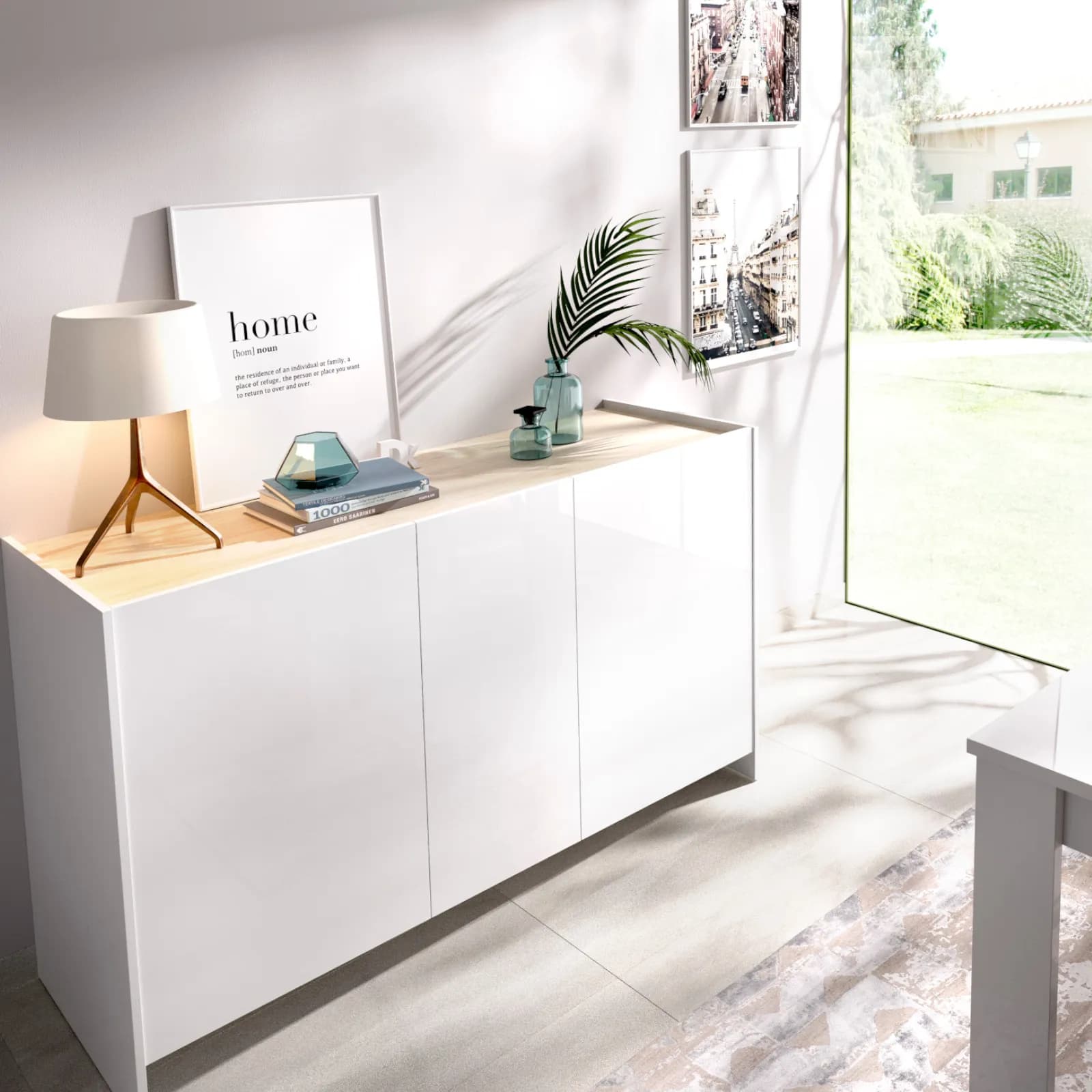Madia 138x76h cm bianco con 3 ante - Hela