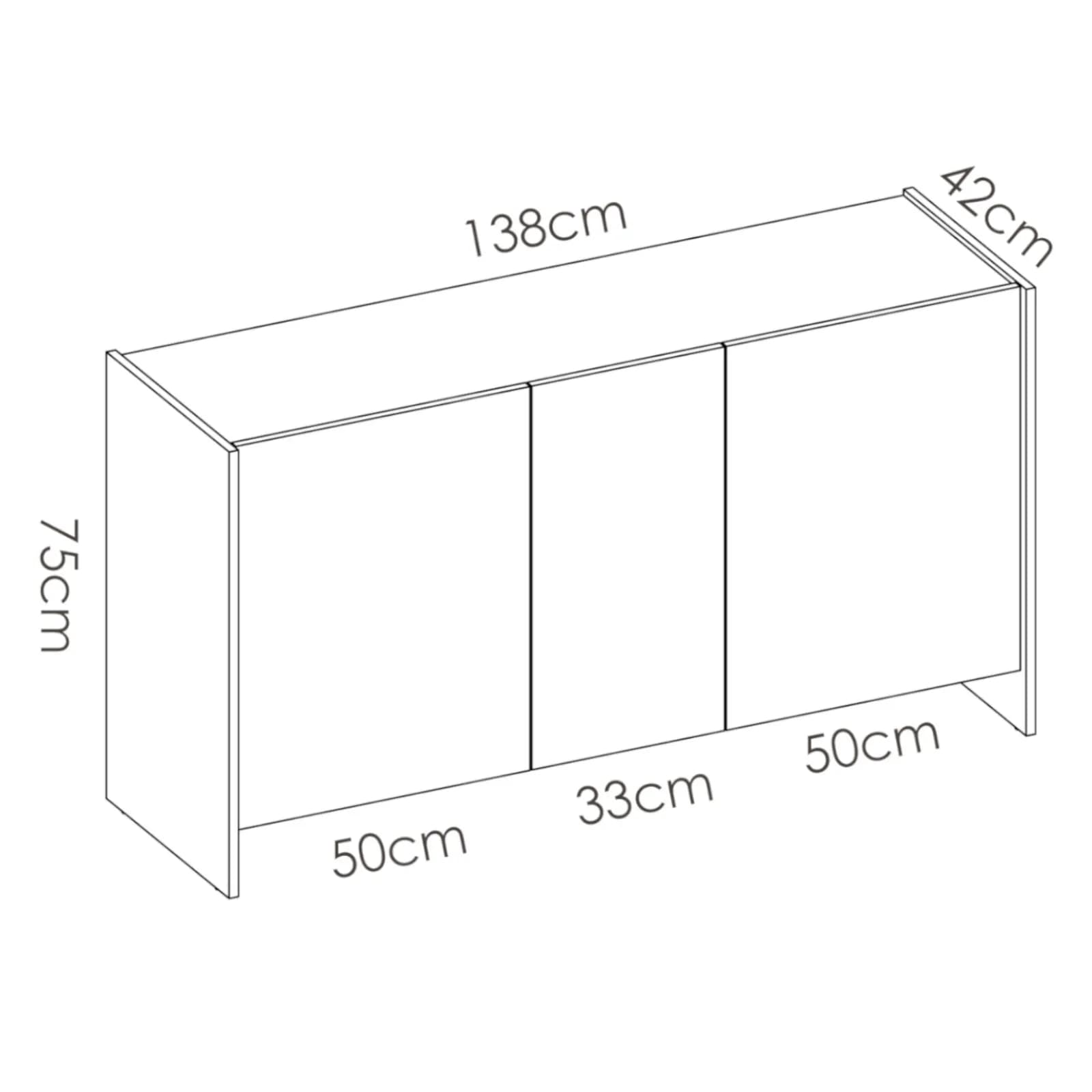 Madia 138x76h cm bianco con 3 ante - Hela