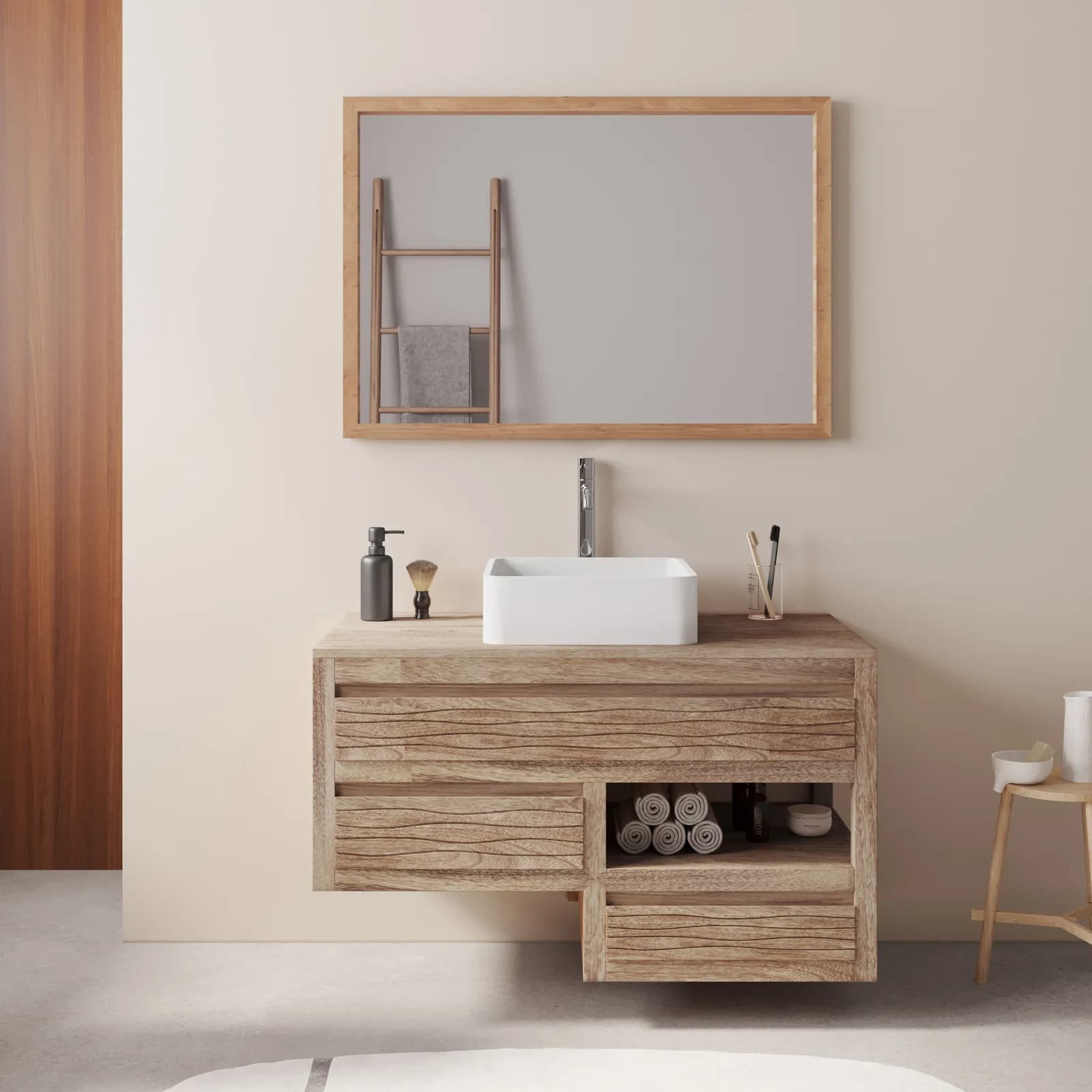 Mobile da bagno 100 cm con 3 cassetti in legno di acacia - Padu