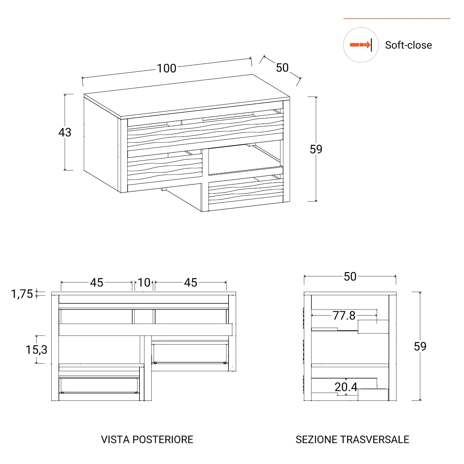 Mobile da bagno 100 cm con 3 cassetti in legno di acacia - Padu