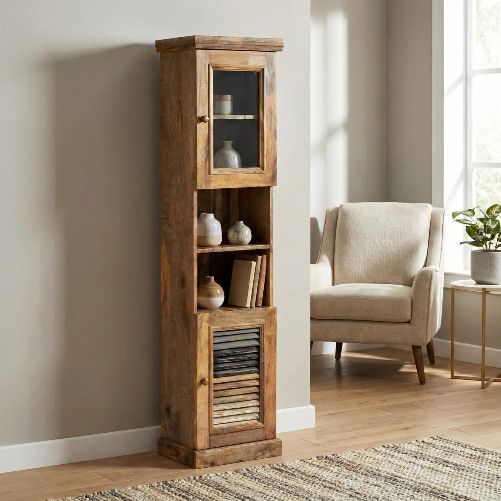 Mobile in legno 45x180h cm con ante e ripiani - Freia Mango