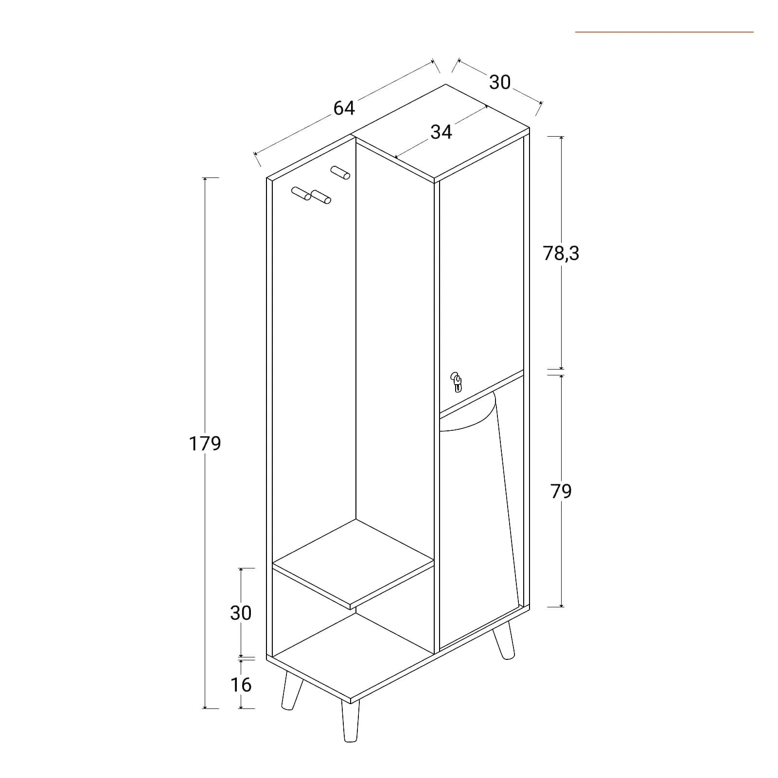 Armadio multifunzione 64x178h cm in legno bianco e rovere - Eiden