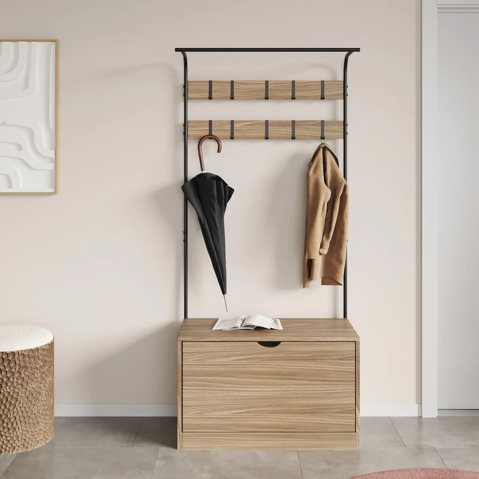 Mobile ingresso 80x175h cm in acciaio nero e noce selex - Melton
