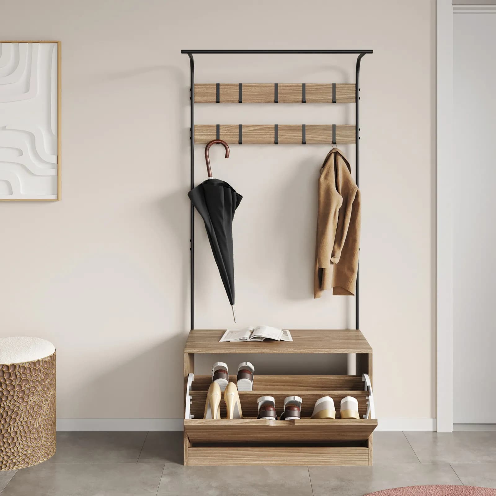 Mobile ingresso 80x175h cm in acciaio nero e noce selex - Melton