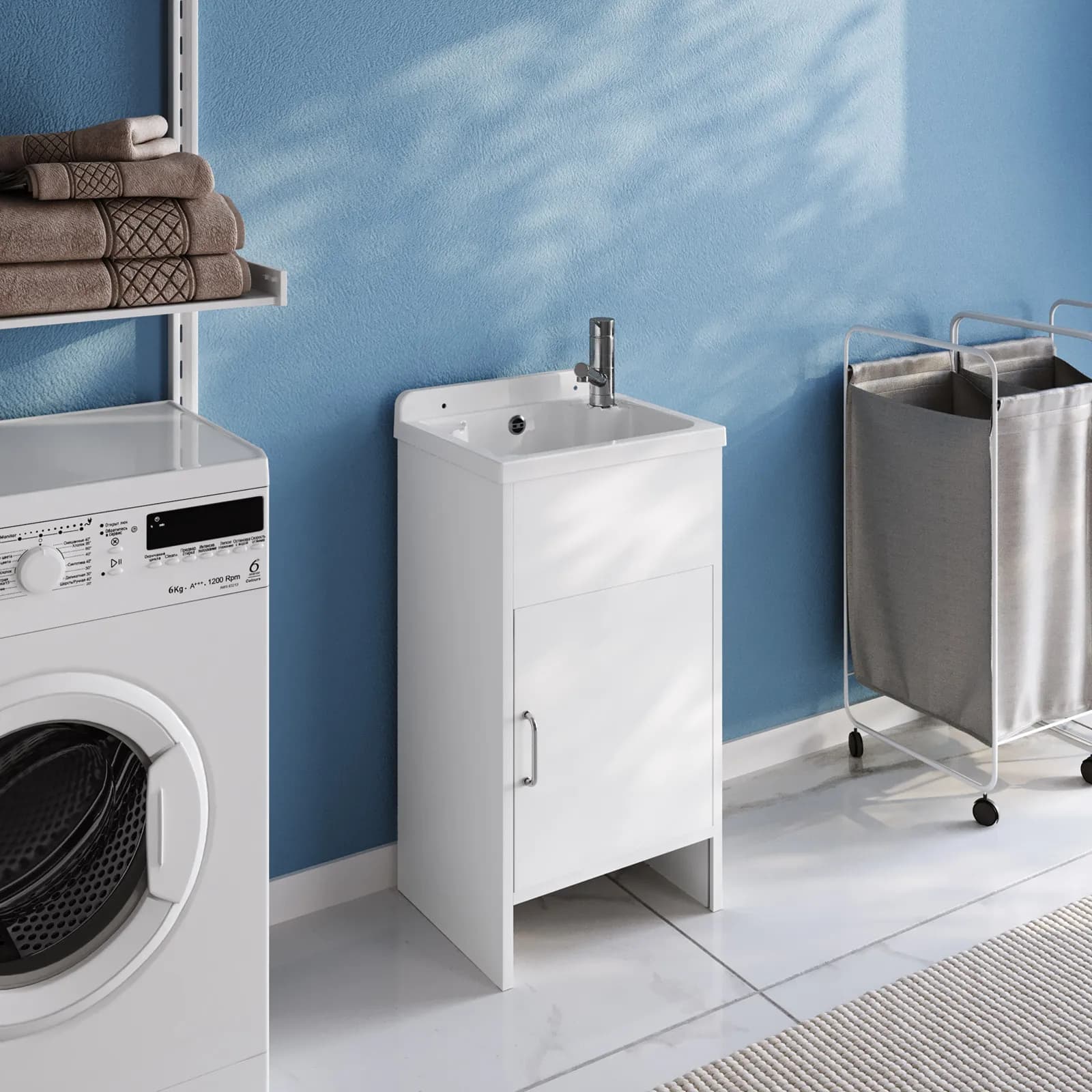 Mobile lavatoio 42x34 cm salvaspazio 1 anta con vasca bianco - Vix