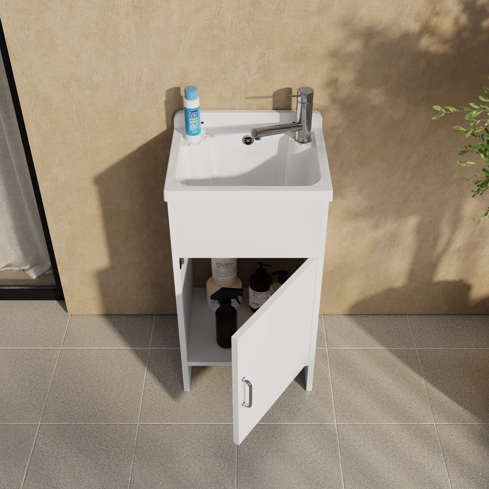 Mobile lavatoio 42x34 cm salvaspazio 1 anta con vasca bianco - Vix