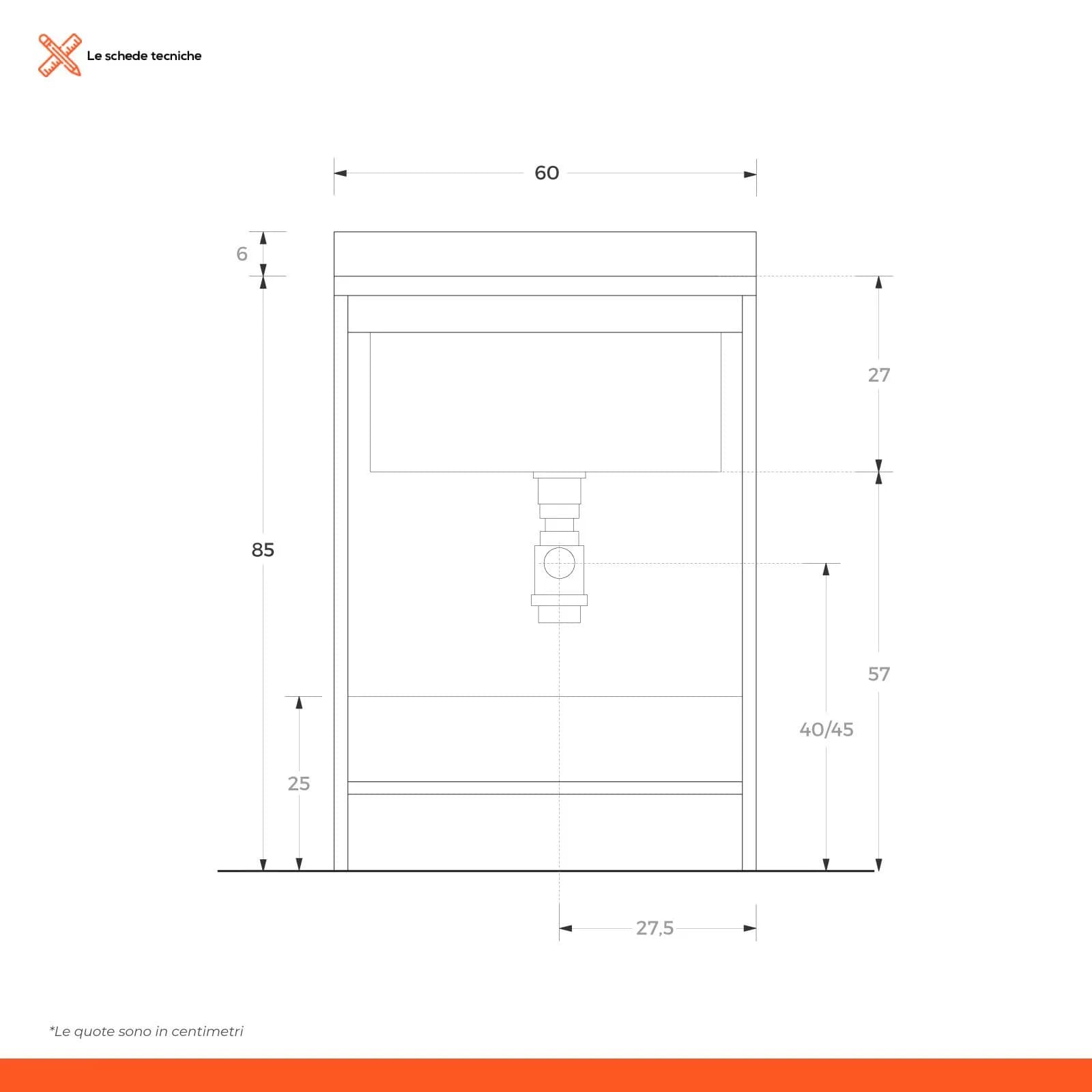 Mobile lavatoio con doppia anta e con vasca in termoplastico linea Edilla Montegrappa 60x50x85h cm