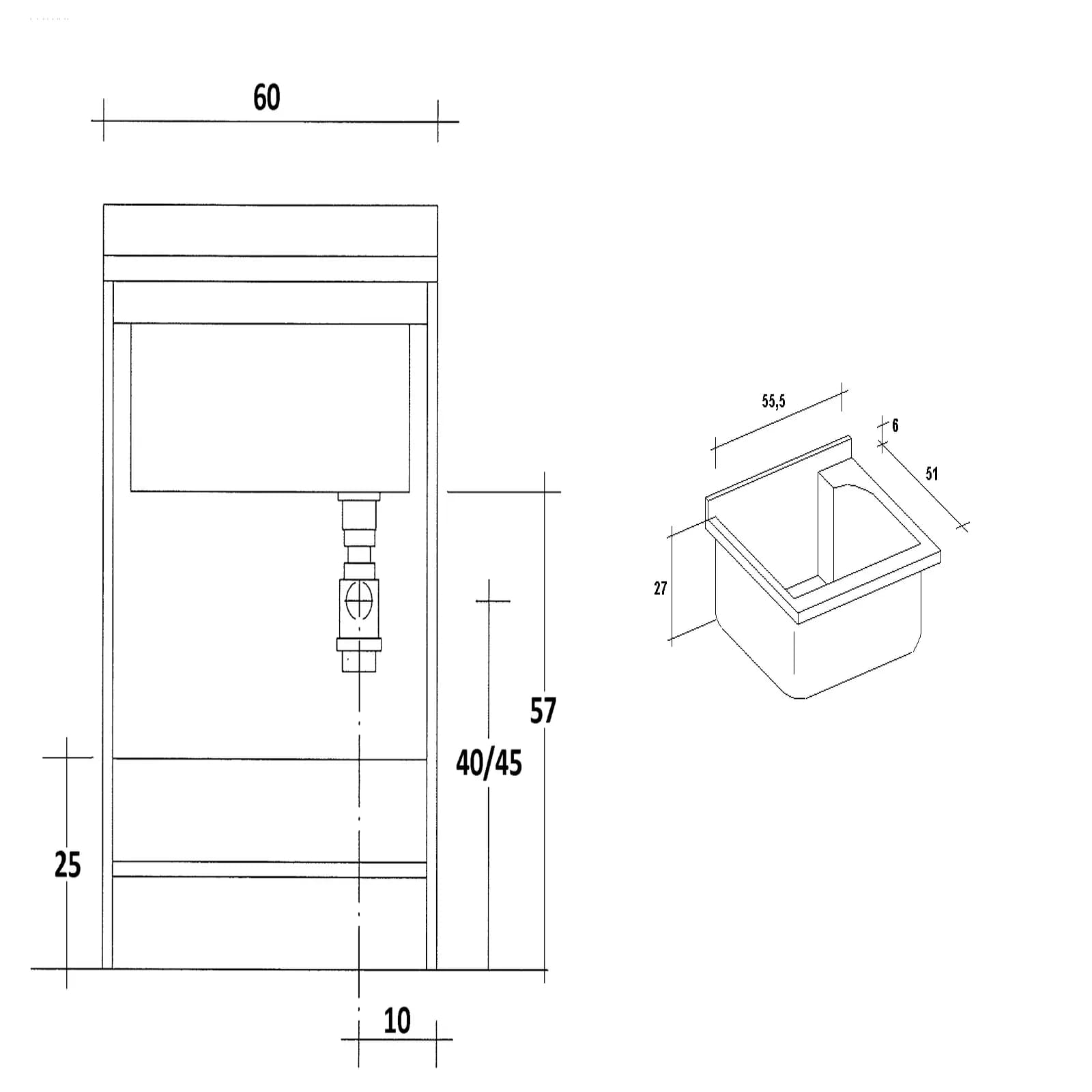 Mobile lavatoio con doppia anta e con vasca in termoplastico linea Edilla Montegrappa 60x60x85h cm