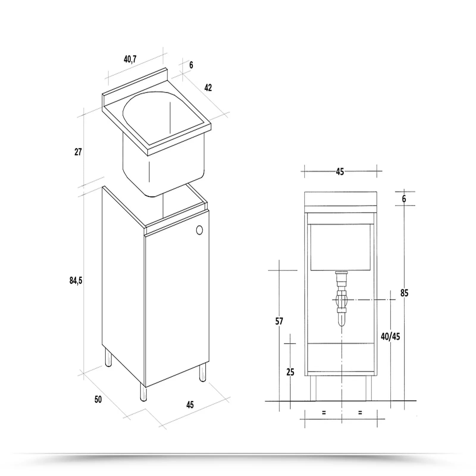 Mobile lavatoio Montegrappa 45x50 cm per interno con anta a sinistra e asse