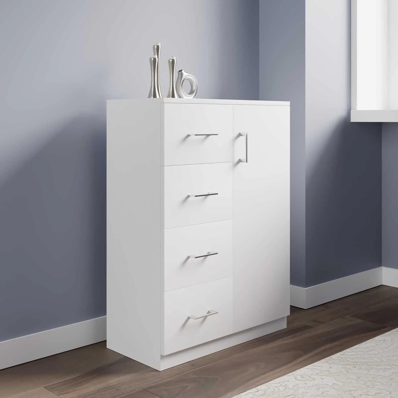 Mobile multiuso 60 cm in legno bianco 4 cassetti e anta - Aralia