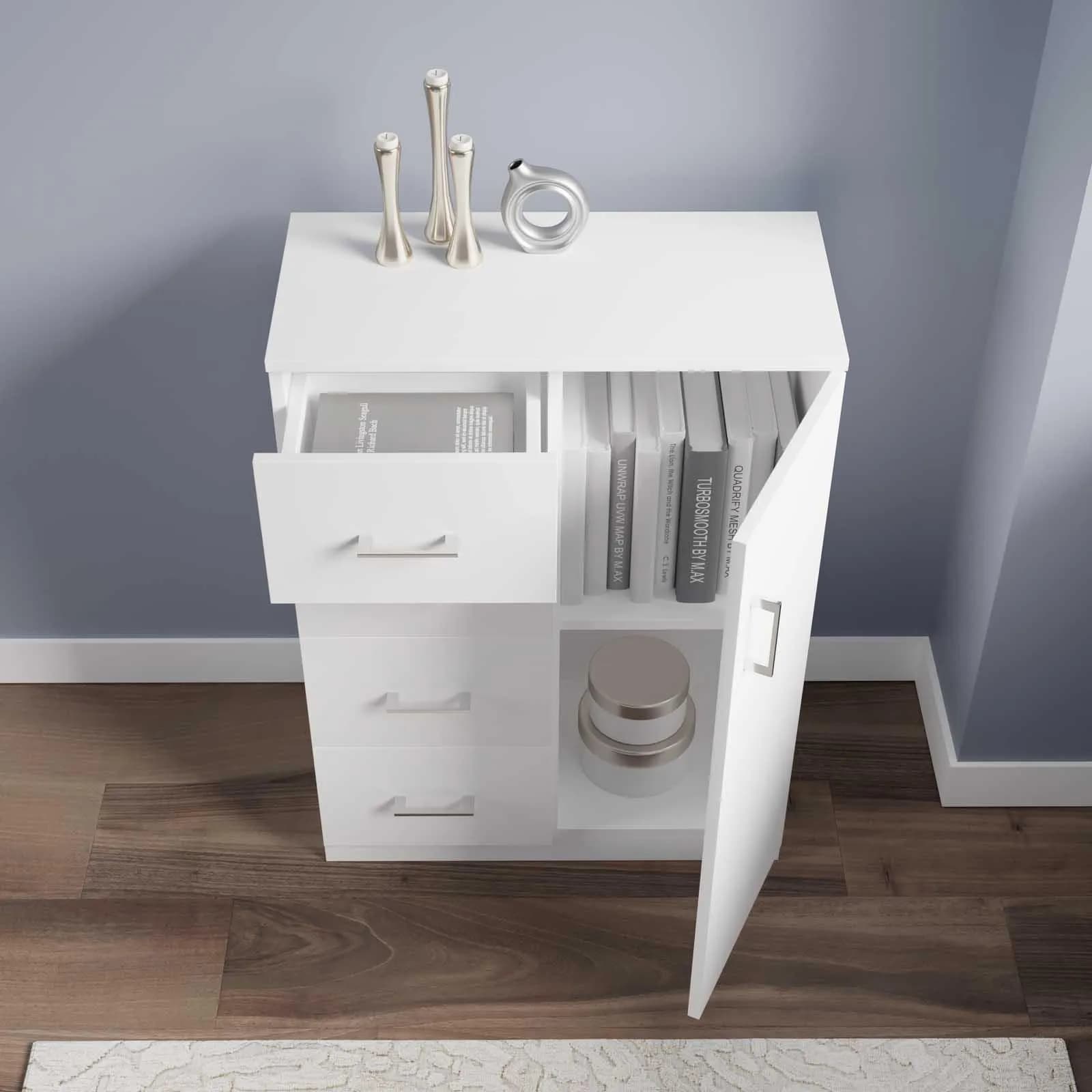 Mobile multiuso 60 cm in legno bianco 4 cassetti e anta - Aralia