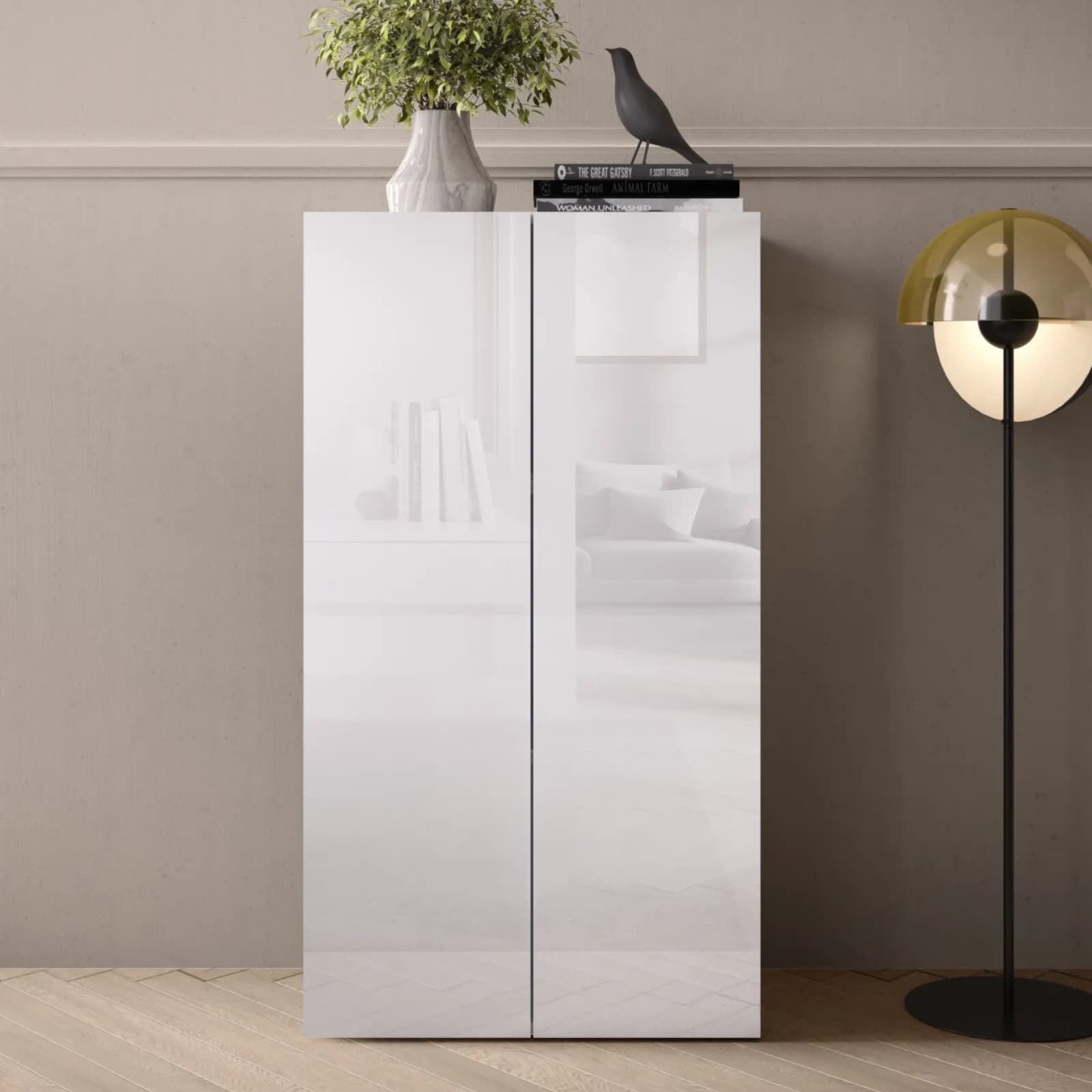 Mobile multiuso 63x113h cm bianco lucido con due ante - Zendo