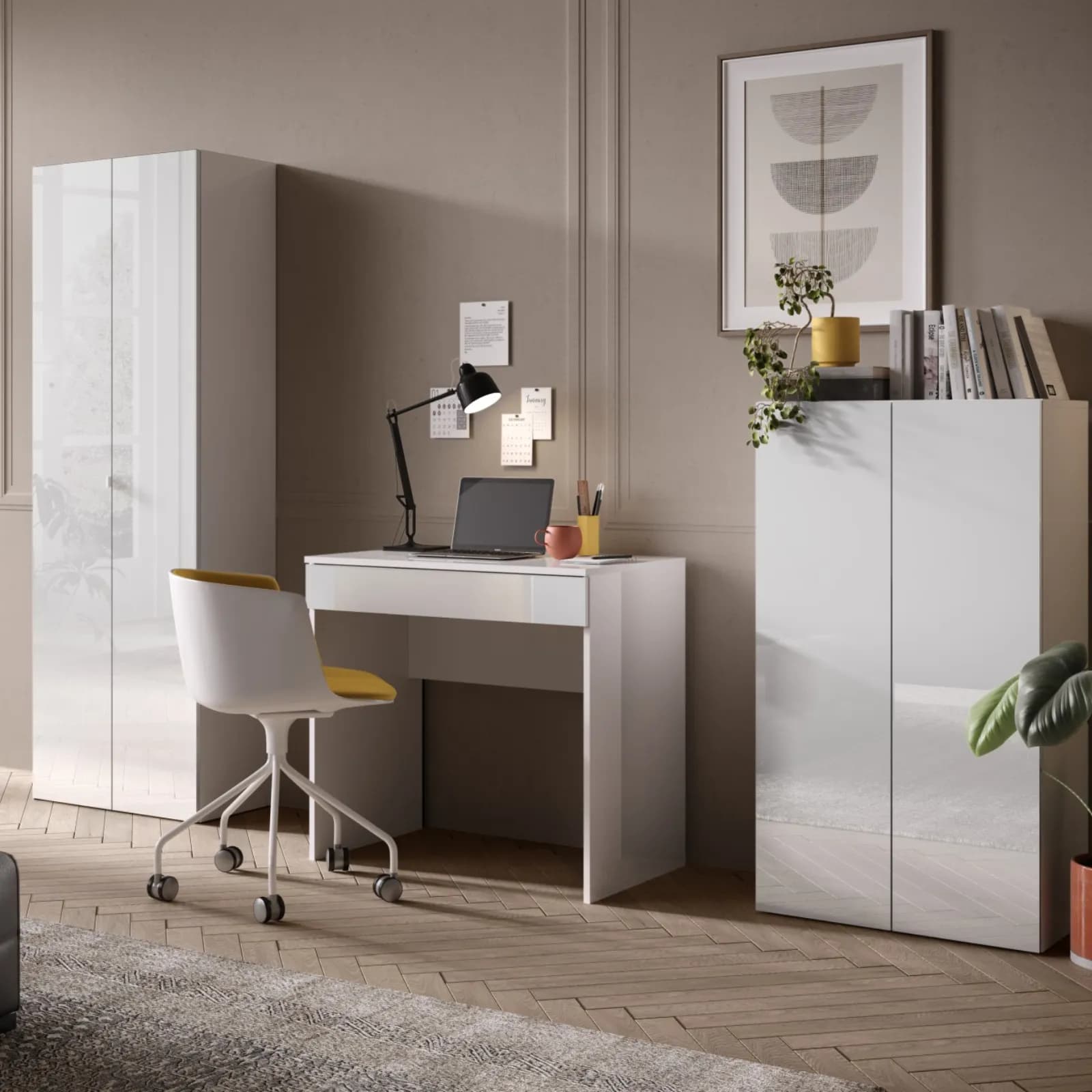 Mobile multiuso 63x113h cm bianco lucido con due ante - Zendo