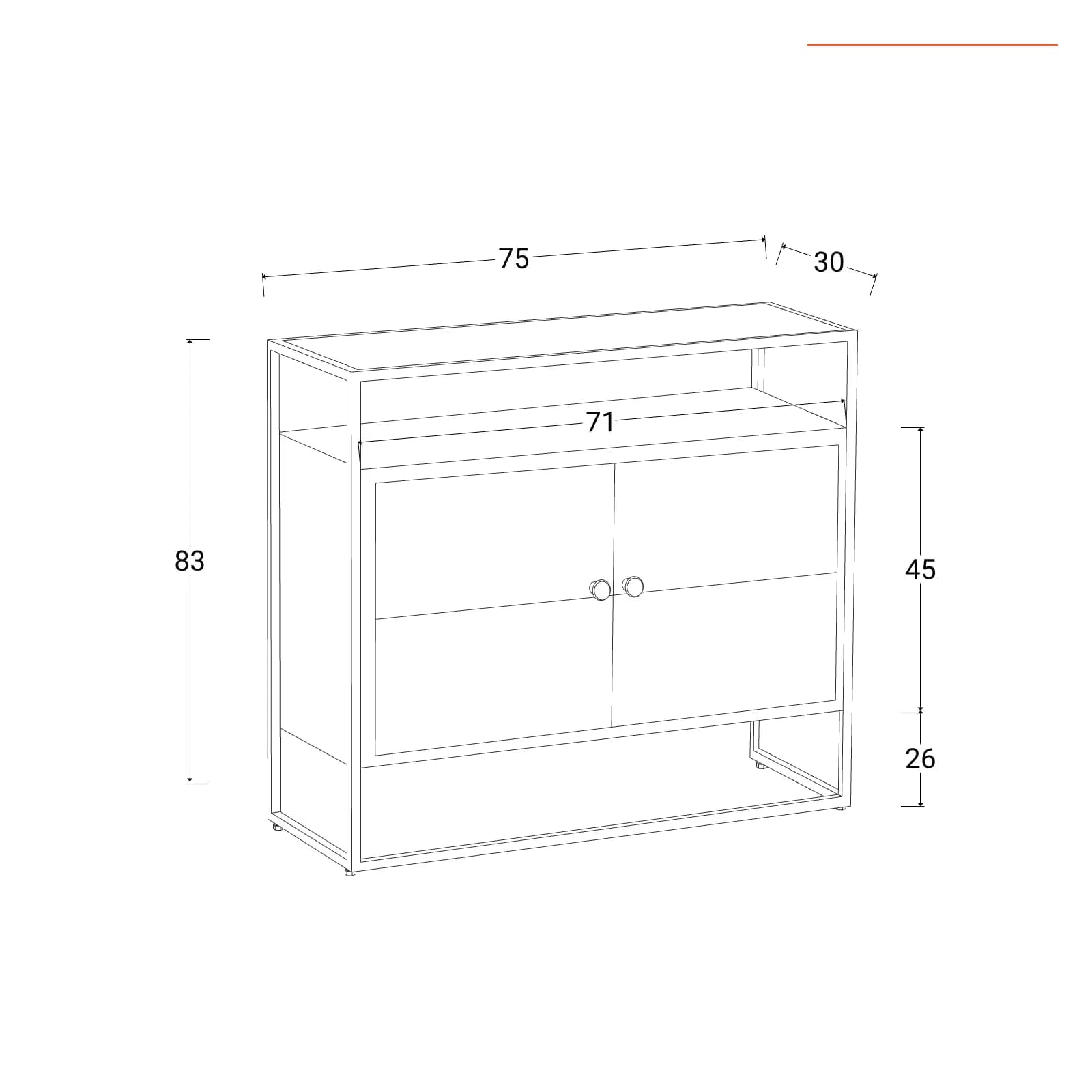 Mobile multiuso 75x30 cm in legno di acacia con due ante - Freia Acacia