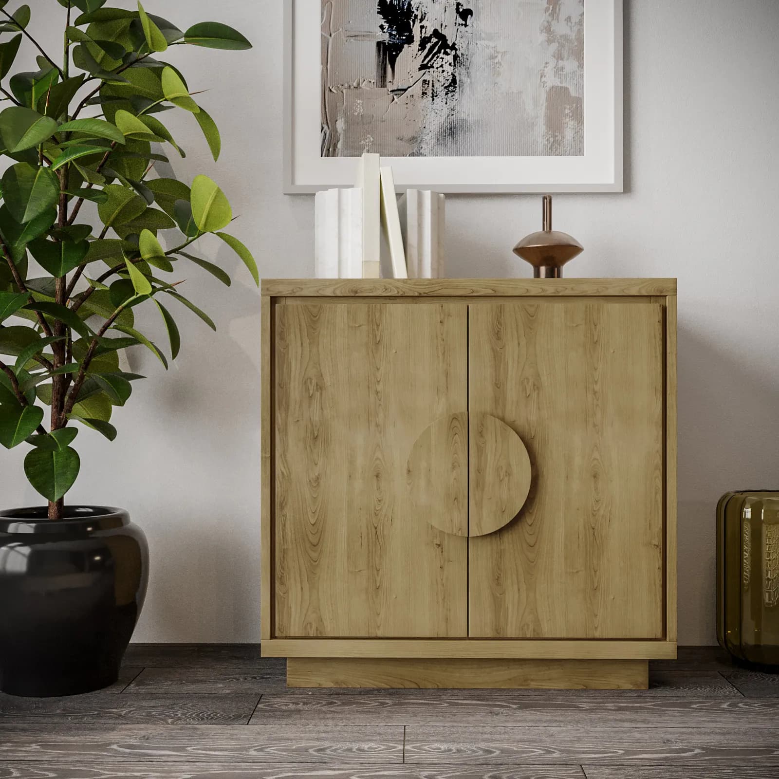 Mobile multiuso 80x80h cm in legno rovere amaretto con 2 ante - Maisie