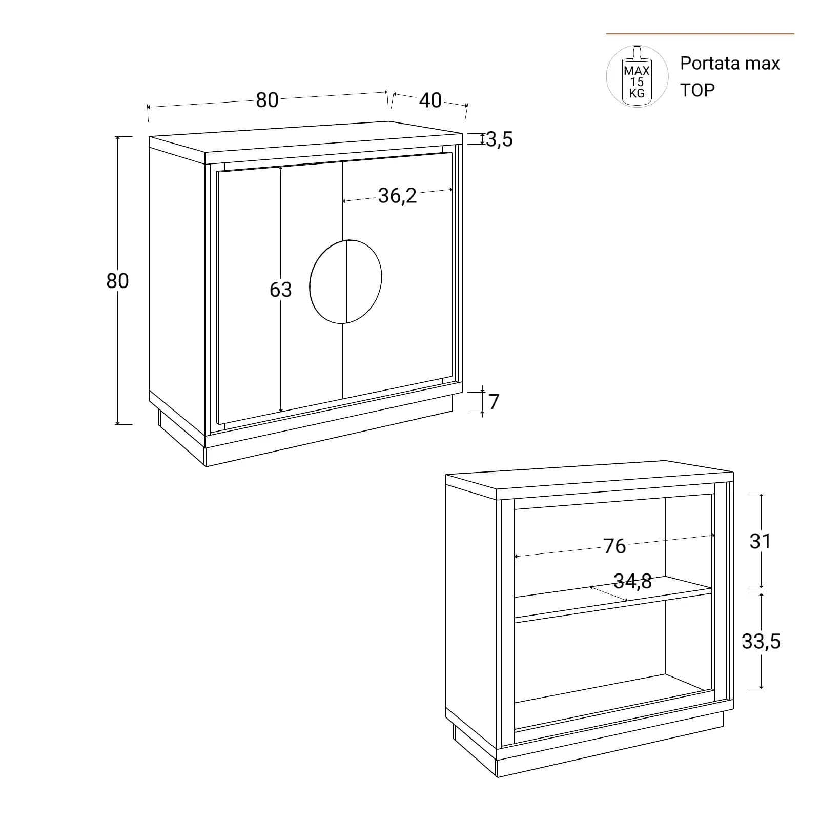 Mobile multiuso 80x80h cm in legno rovere amaretto con 2 ante - Maisie
