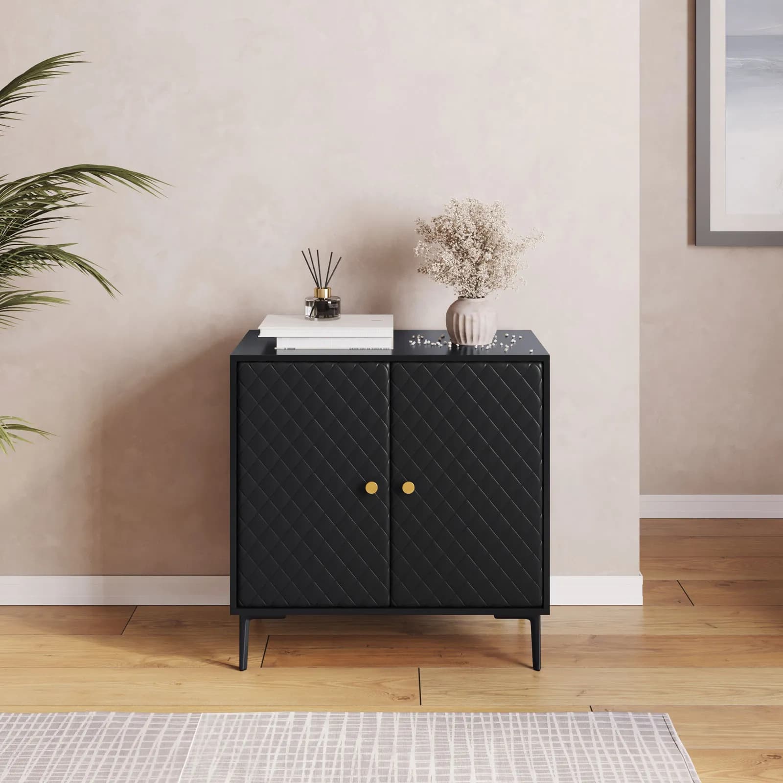 Mobile multiuso 80x80h cm nero opaco e similpelle con 2 ante - Zimma