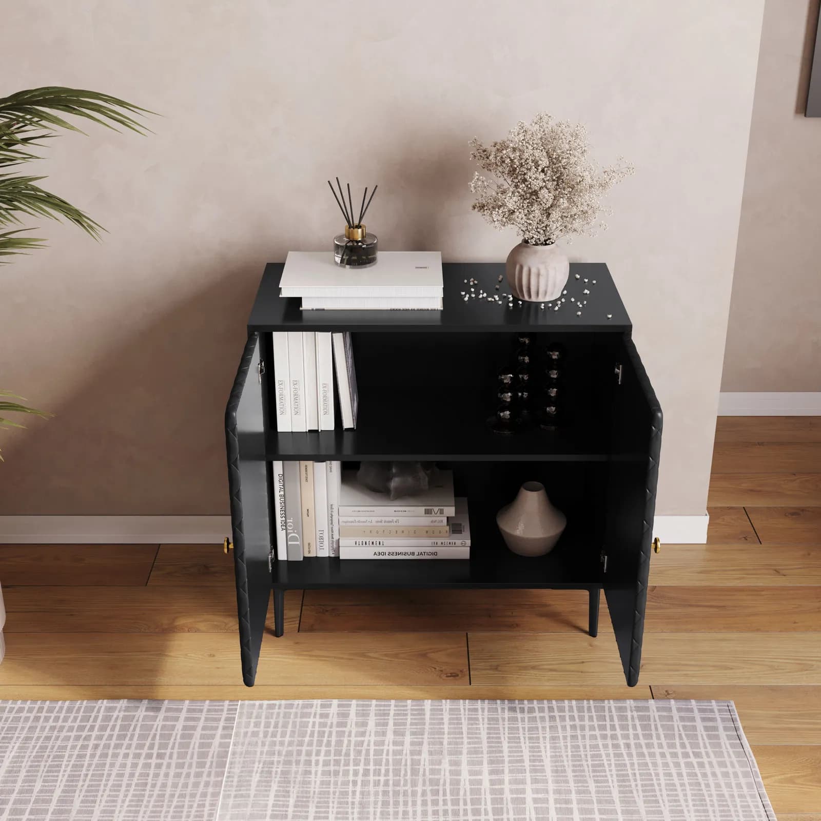 Mobile multiuso 80x80h cm nero opaco e similpelle con 2 ante - Zimma