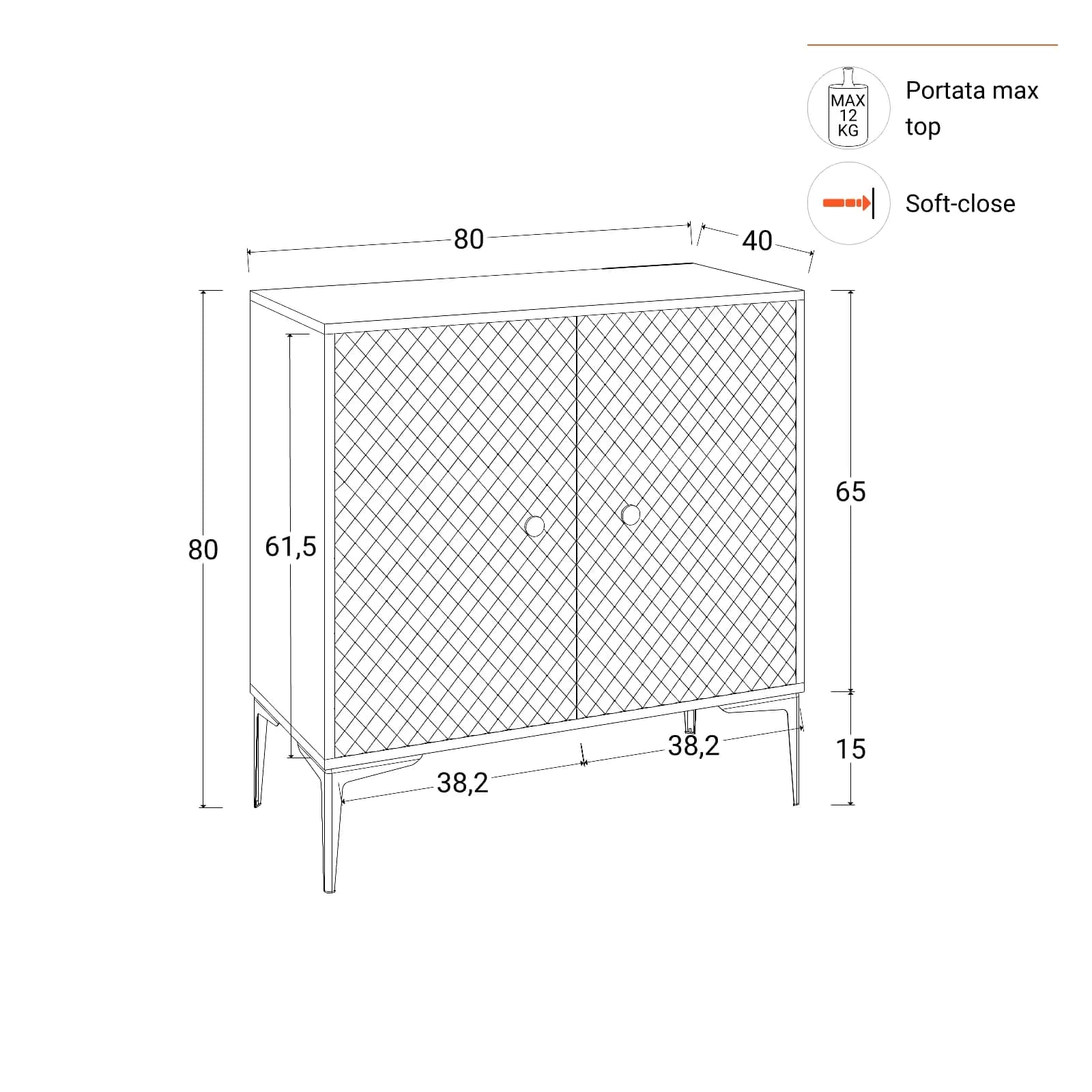 Mobile multiuso 80x80h cm nero opaco e similpelle con 2 ante - Zimma